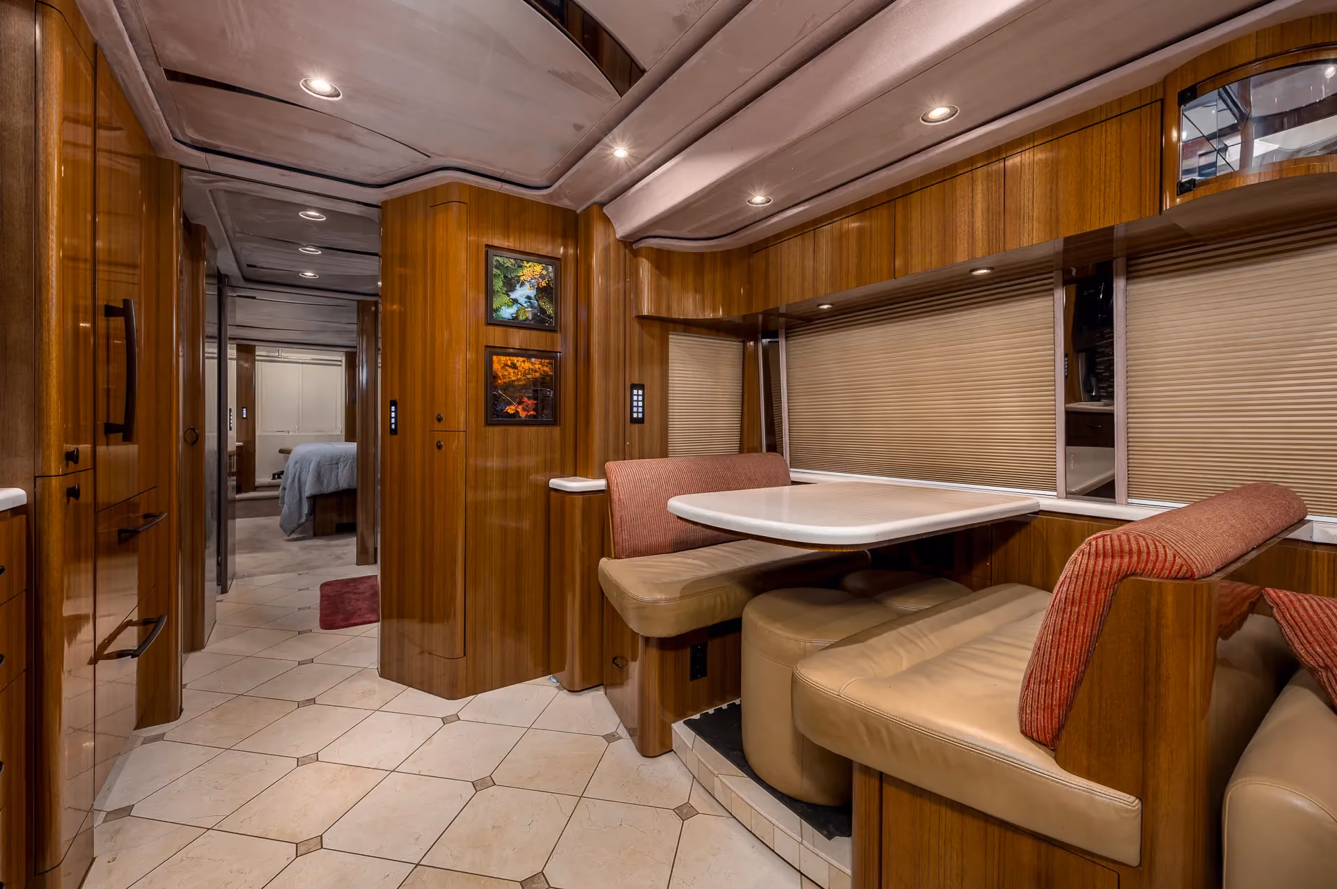 Interior galley countertop and cabinetry in Marathon Coach 1208
