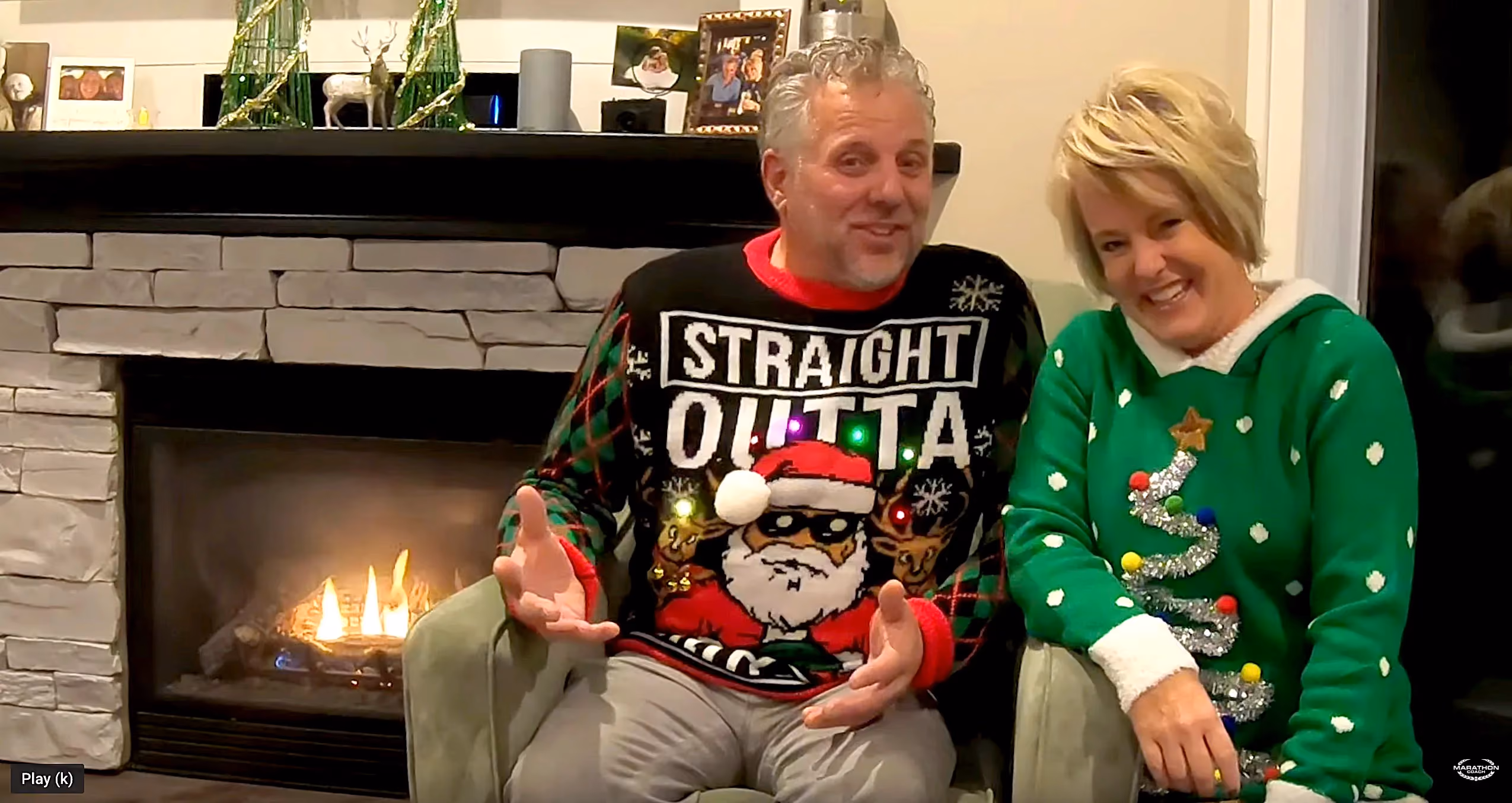 Randy and Dawn talking luxury RVs and ugly sweaters