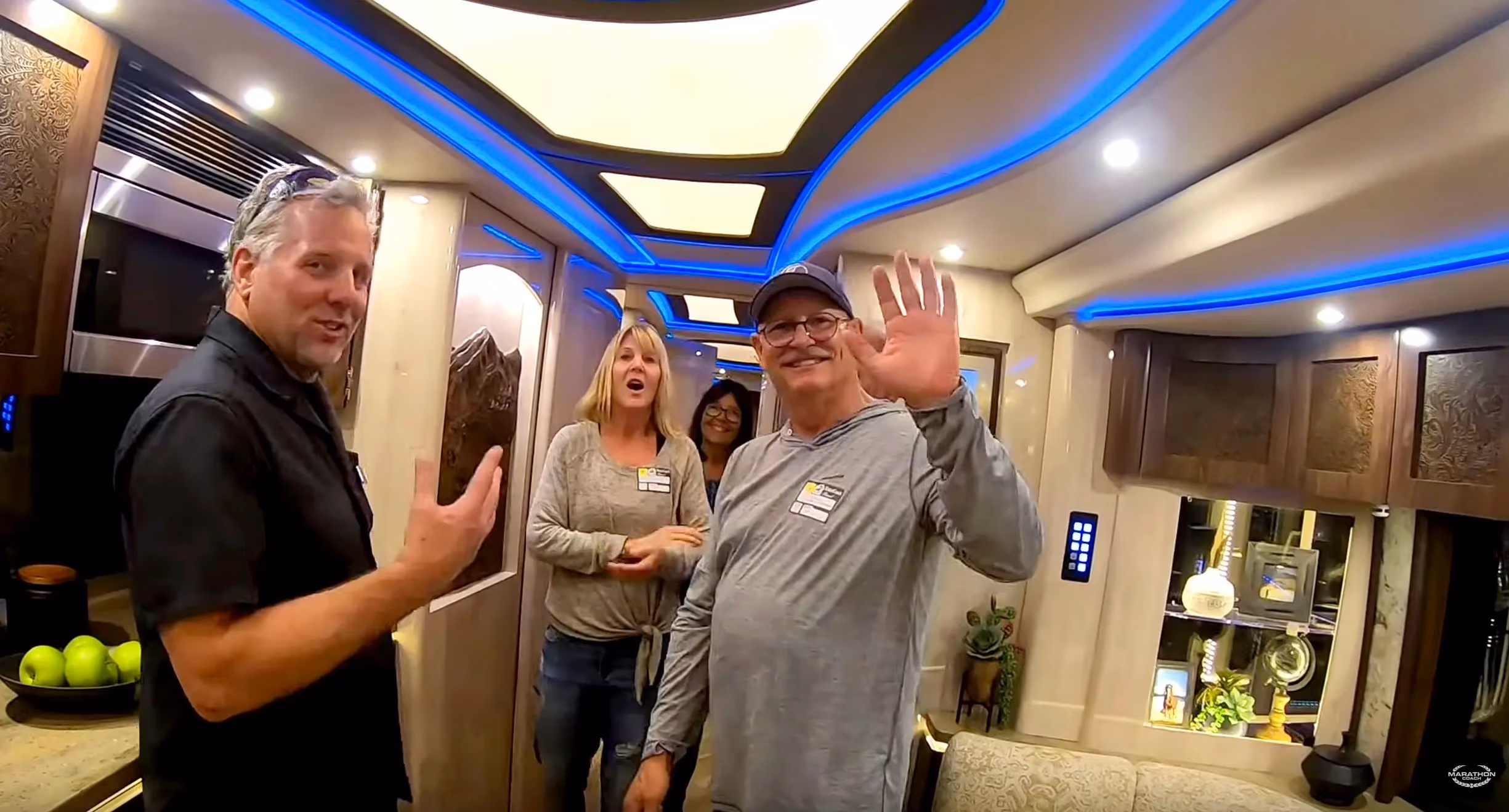 Randy and Dawn giving a walkthrough of Marathon Show Coach 1308.