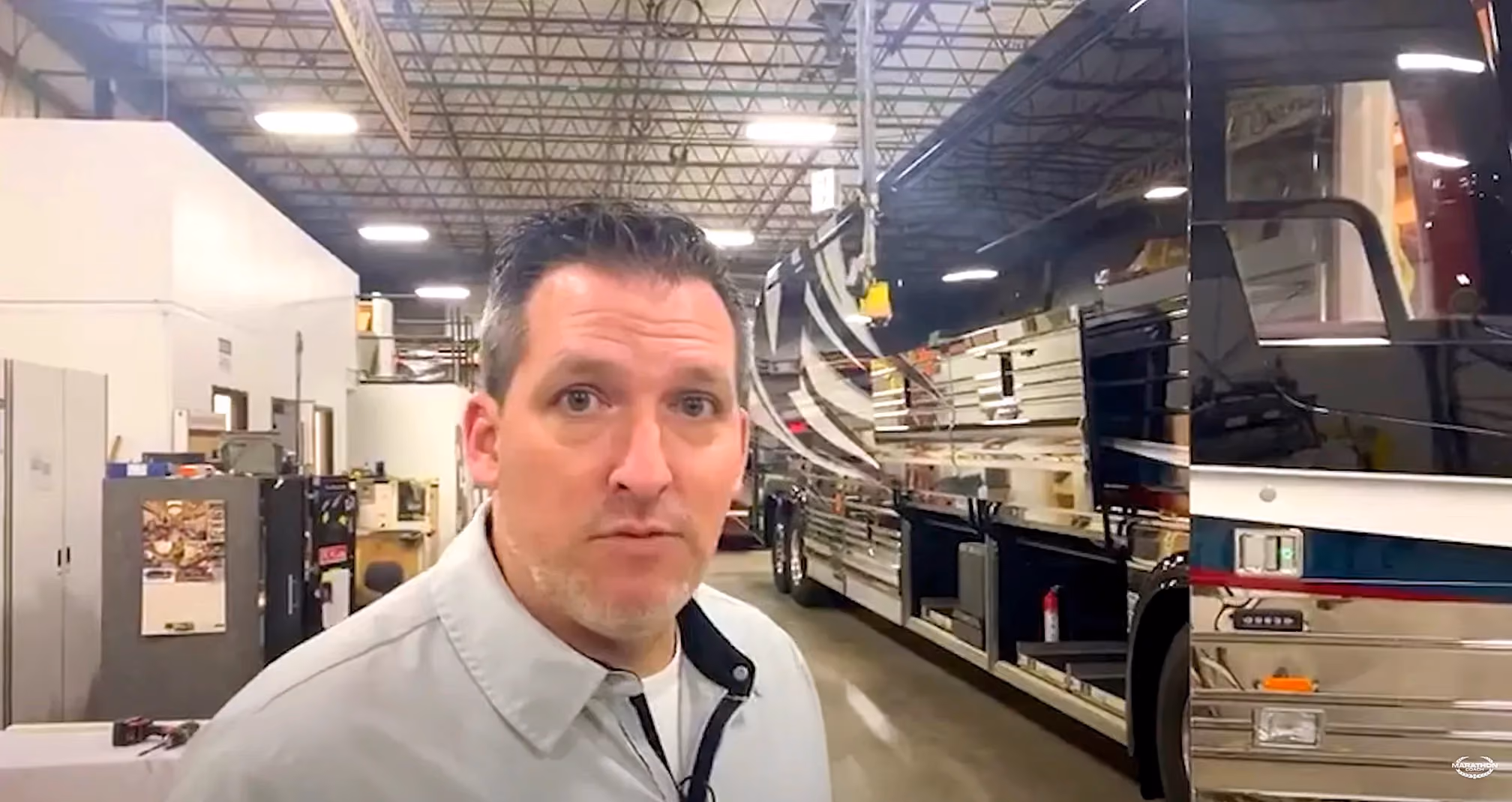 Mal Williams on the production floor at Marathon Coach headquarters