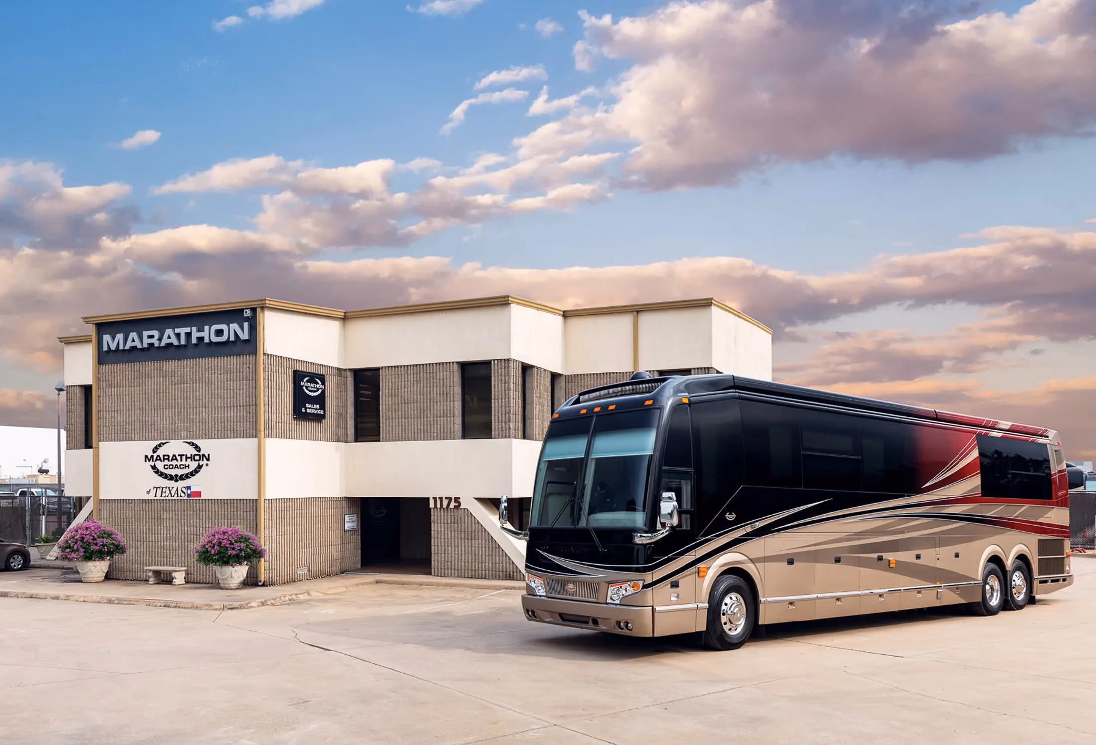 A Marathon Coach parked outside of their Texas facility