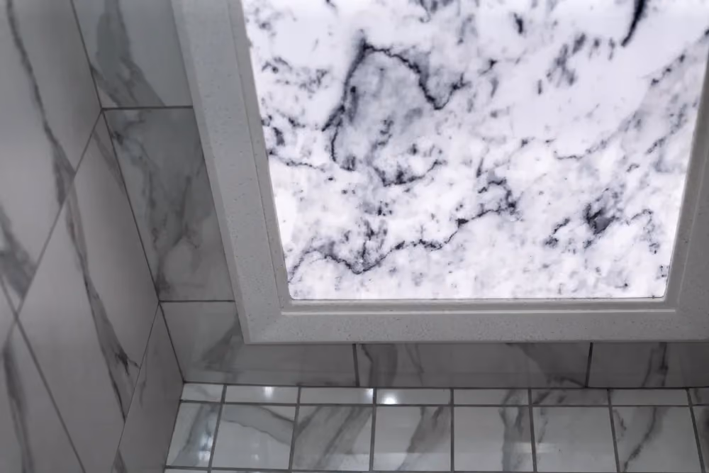 illuminated panels inside a Marathon coach bathroom