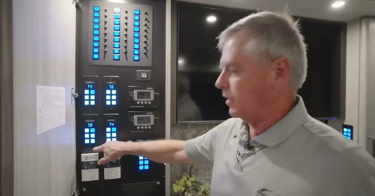 Dave Bash demonstrates how to use the heated floors in Marathon Coach