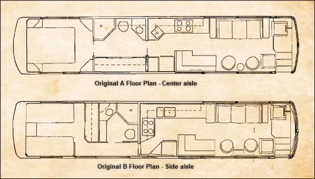 Original A & B floorplans for a 1983 Marathon Coach