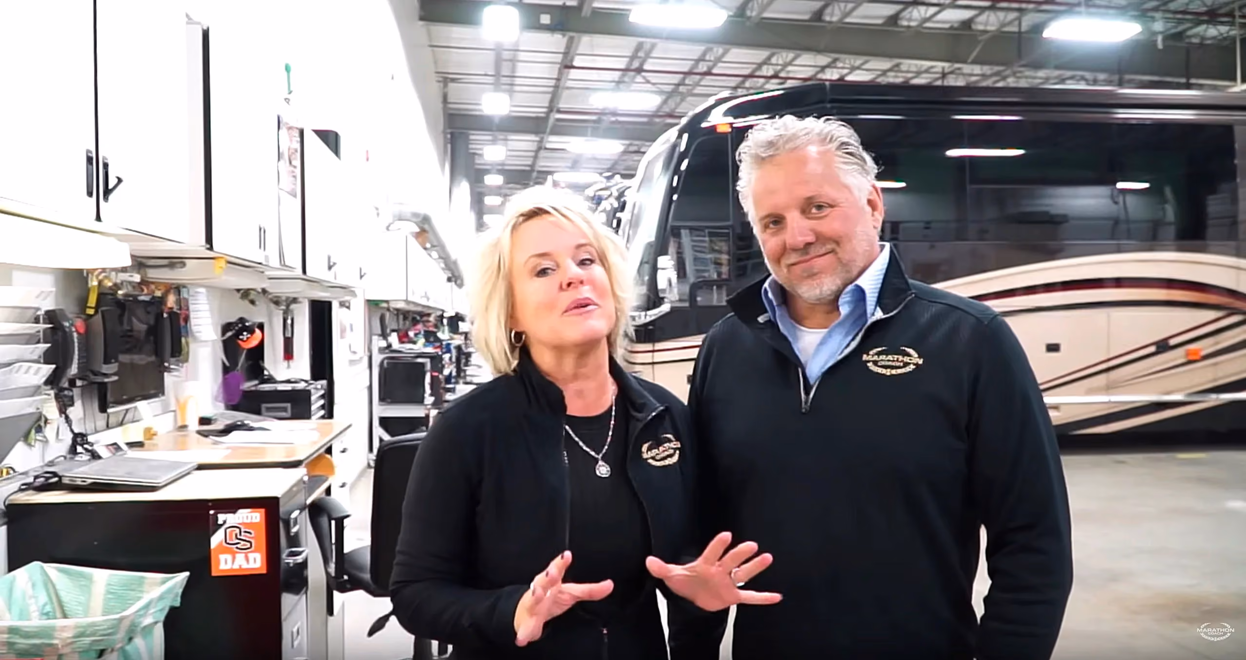 Randy and Dawn exploring the World Headquarters of Marathon Coach in Coburg, Oregon