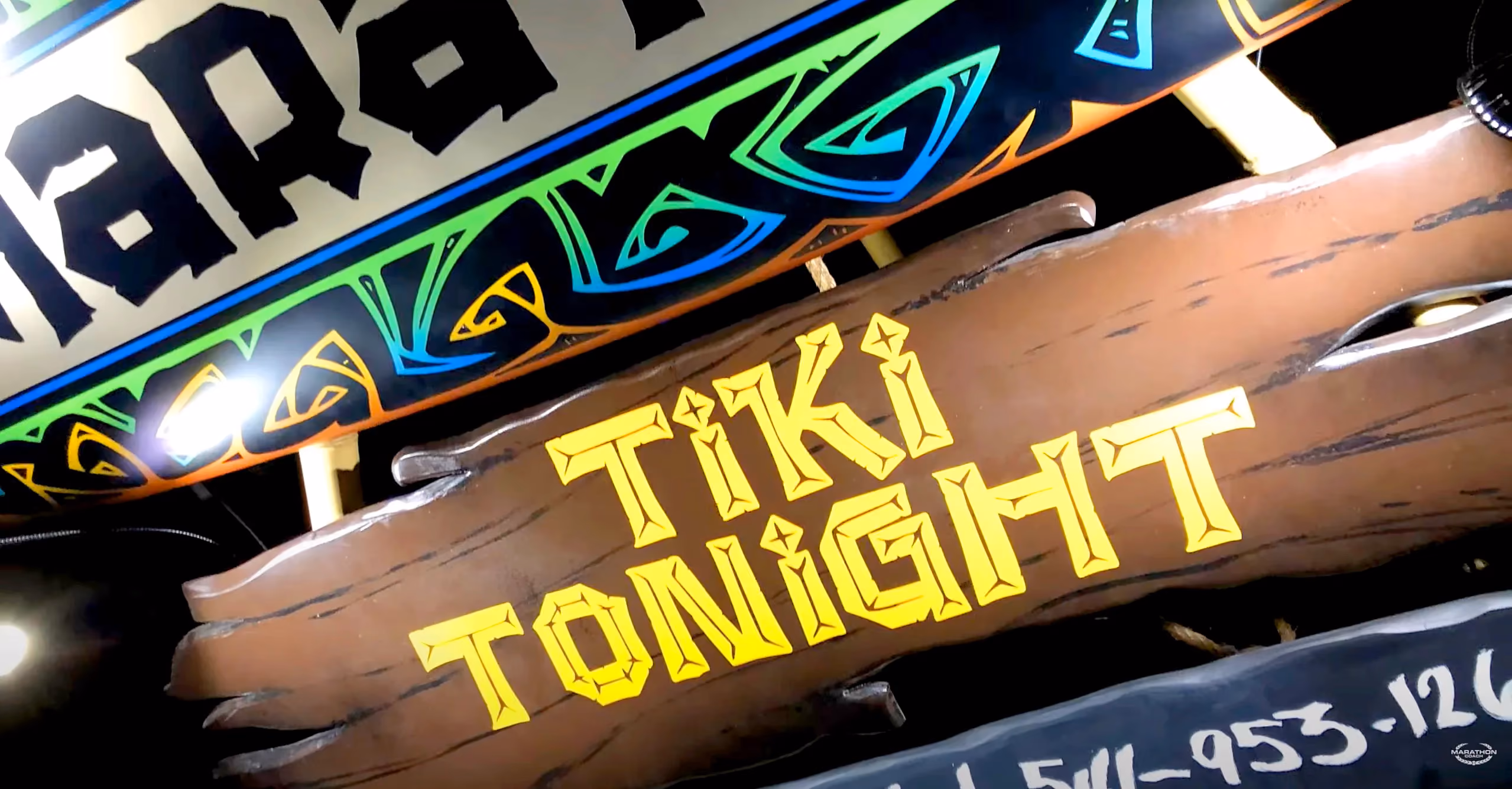 Marathon Coach Tiki Tonight Sign for their Tiki Party