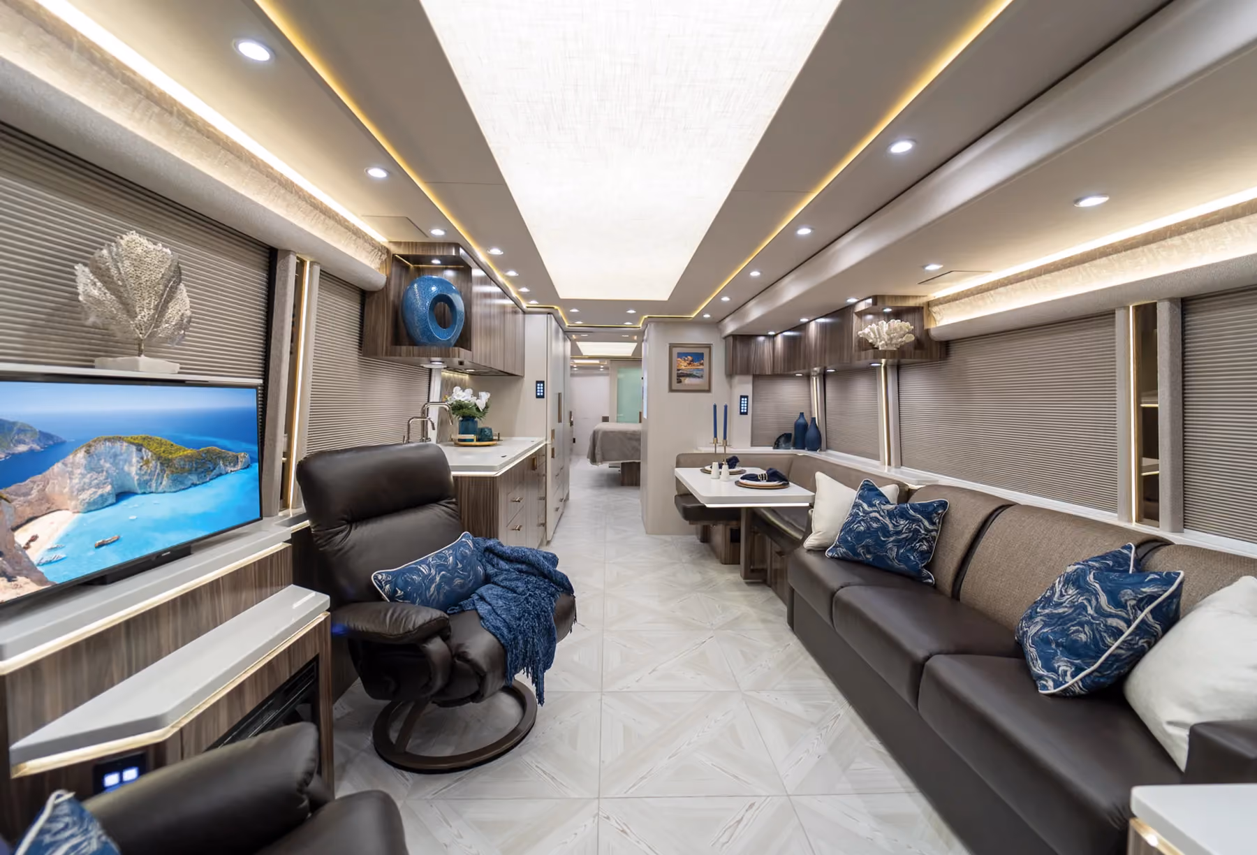 The luxurious interior of a Marathon Coach