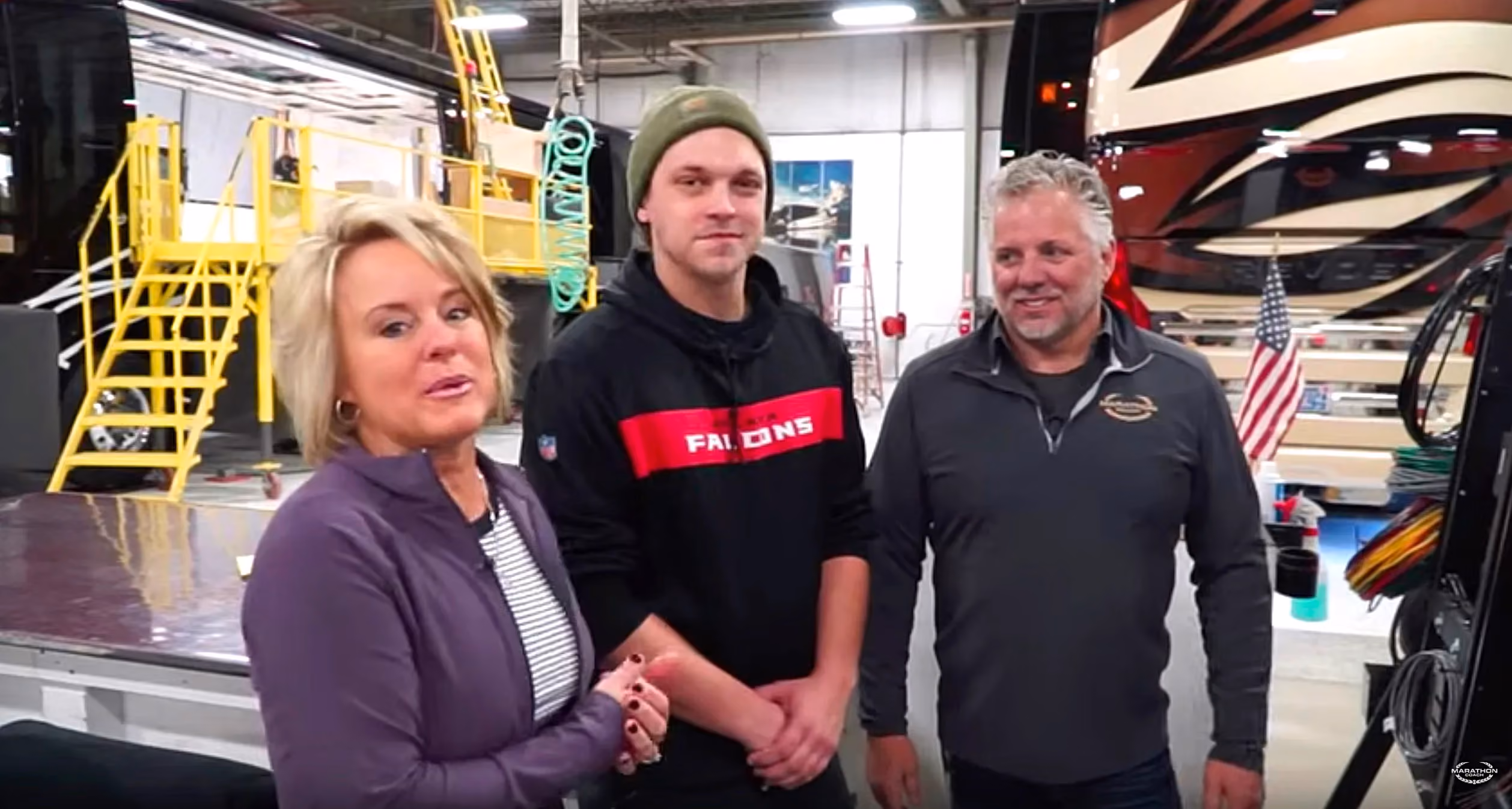 Randy and Dawn in the luxury RV electrical department at the Marathon Coach World Headquarters