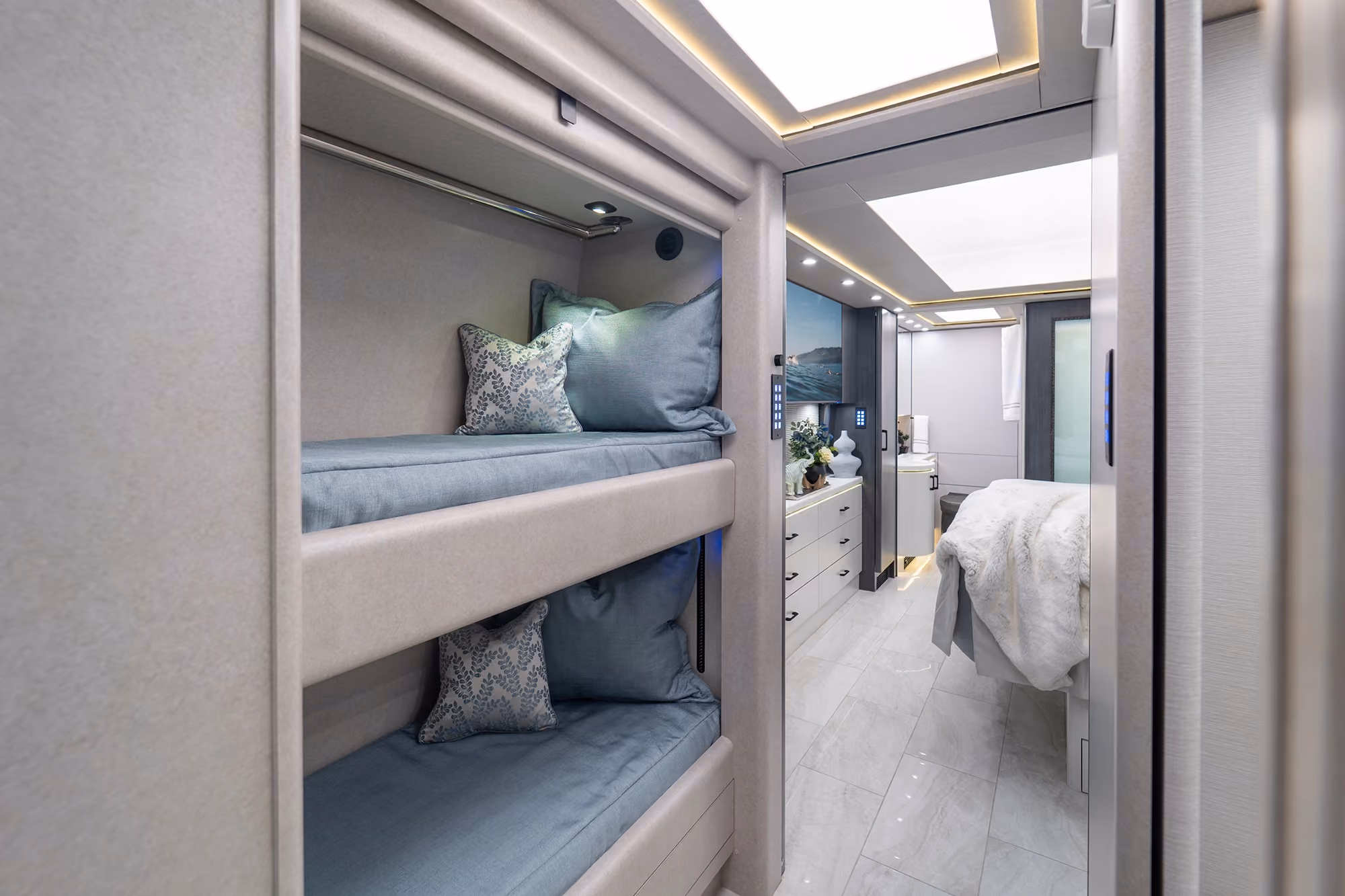 Bunks-to-Wardrobe System in a Marathon Coach