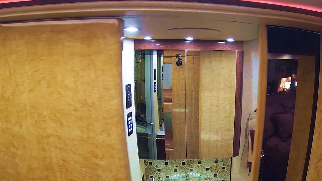 Pneumatic Headerless Pocket Doors in a Marathon Coach