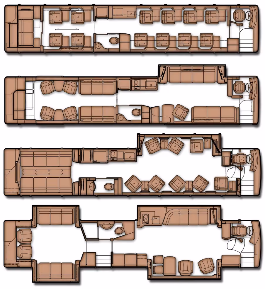 A vector of a Marathon Coach floor plan