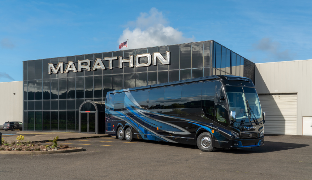 Marathon Coach Headquarters with Marathon Coach 1387 parked outside