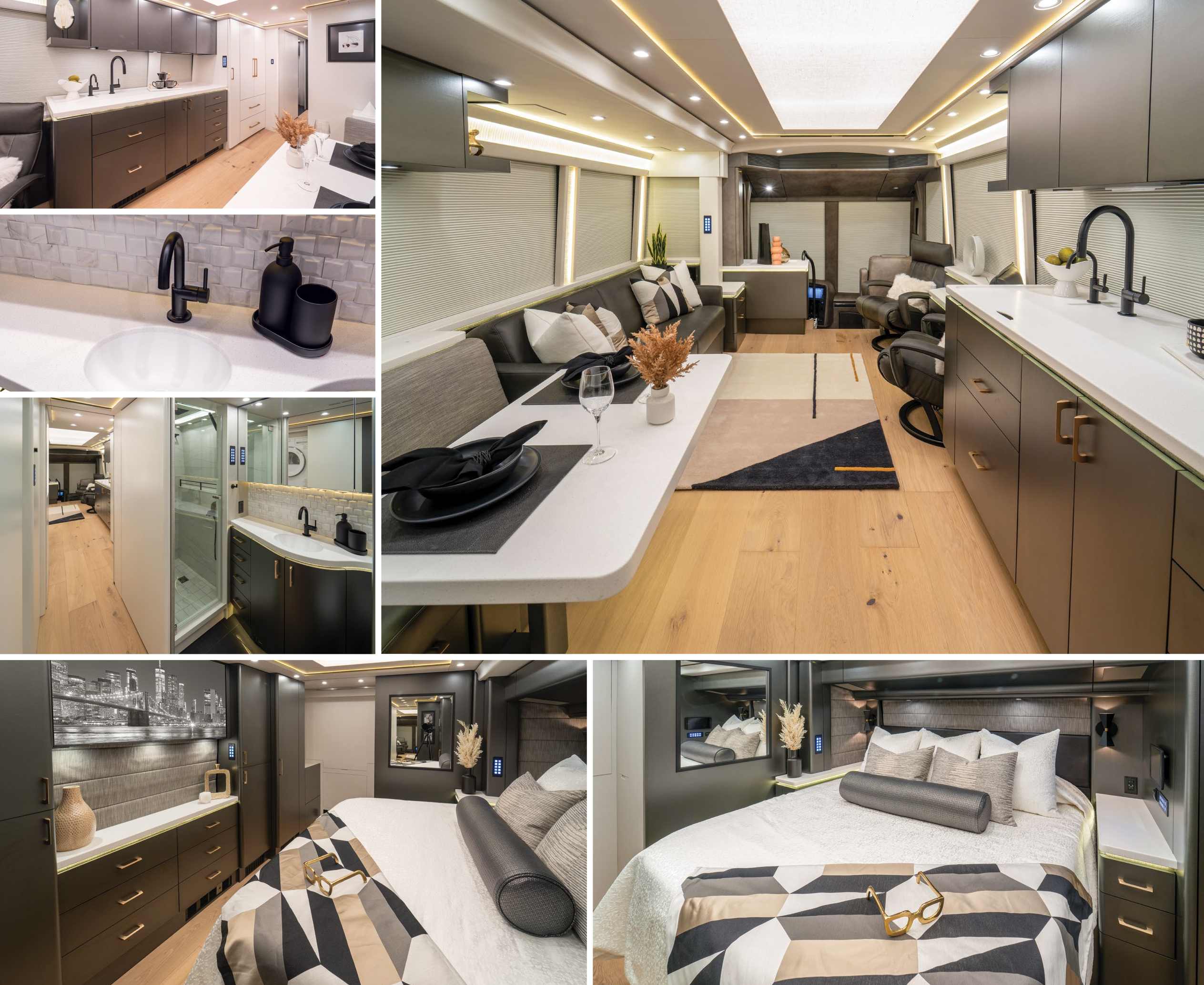 A photo collage of the interior of Marathon Coach #1356