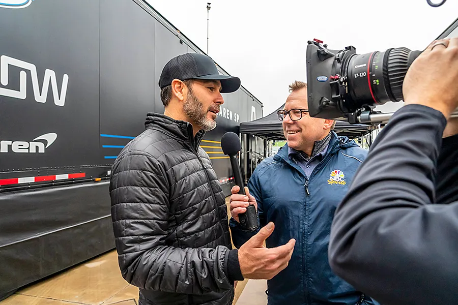 Jimmie Johnson (48) watches practice for the Food City 500 at Bristol Motor Speedway in Bristol, TN