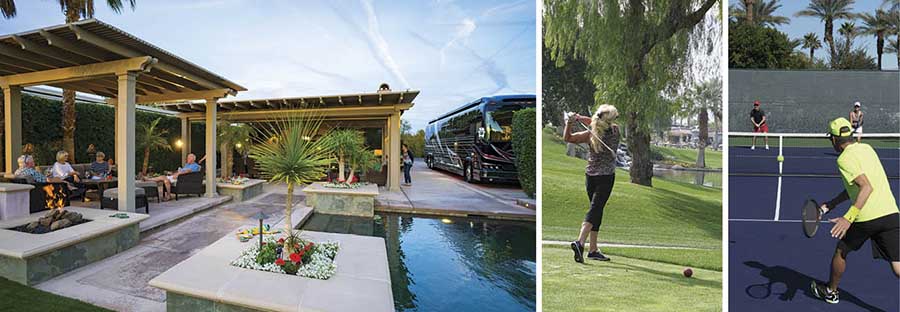 People enjoying activities at a luxury RV resort