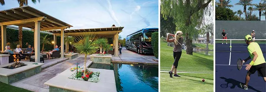 People enjoying activities at a luxury RV resort