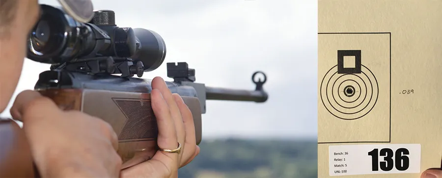 A person shooting a rifle at a gun range