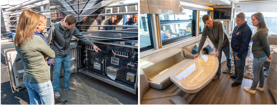 Collin Dietz showing new coach owners the many features of a Marathon Coach