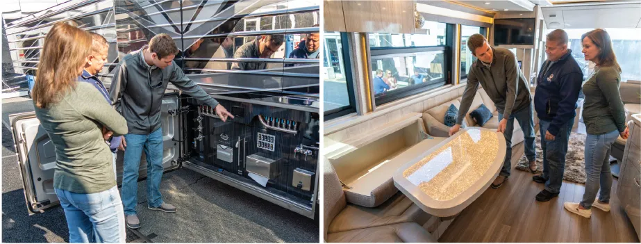 Collin Dietz showing new coach owners the many features of a Marathon Coach