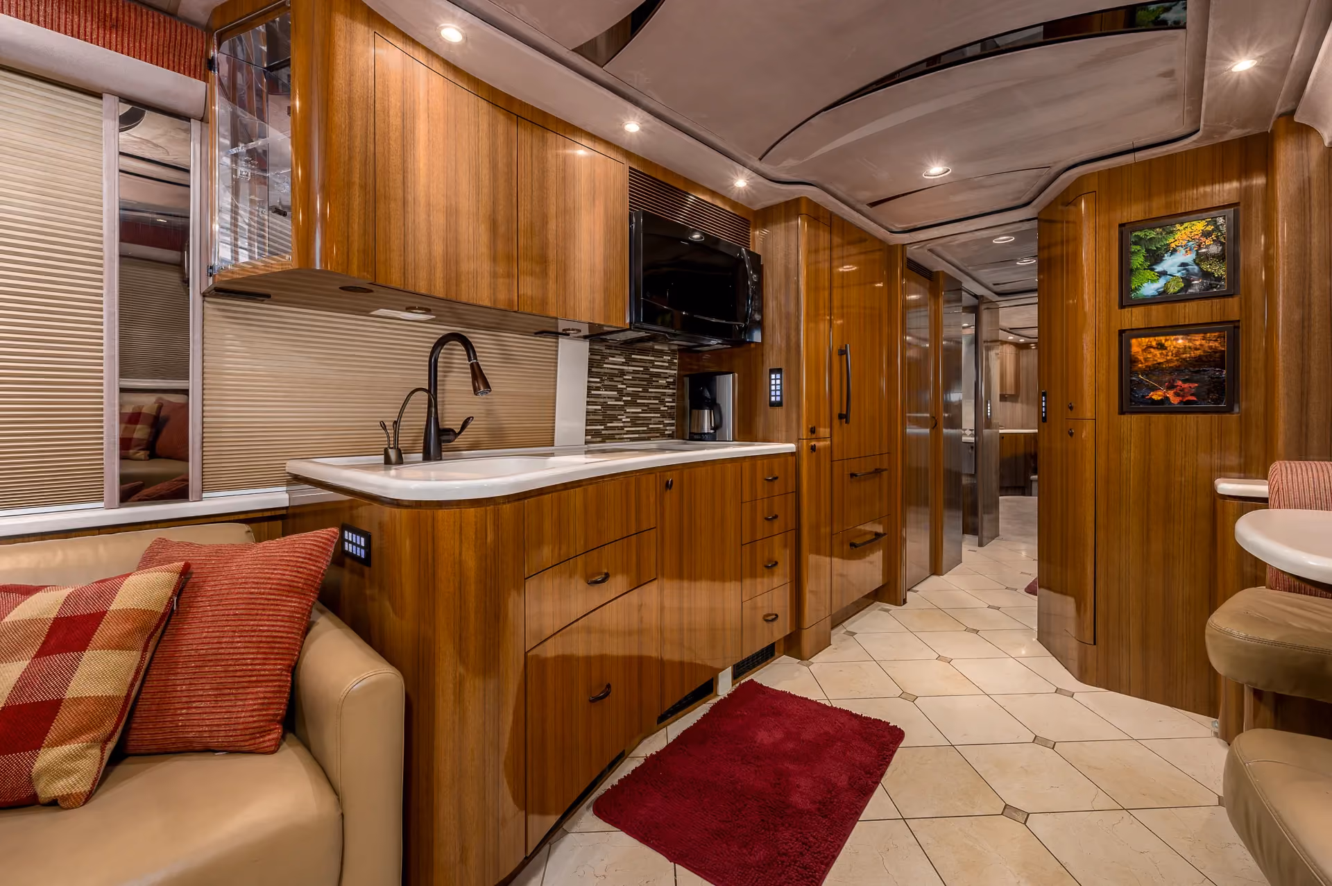 Interior galley kitchen of Marathon Coach 1208