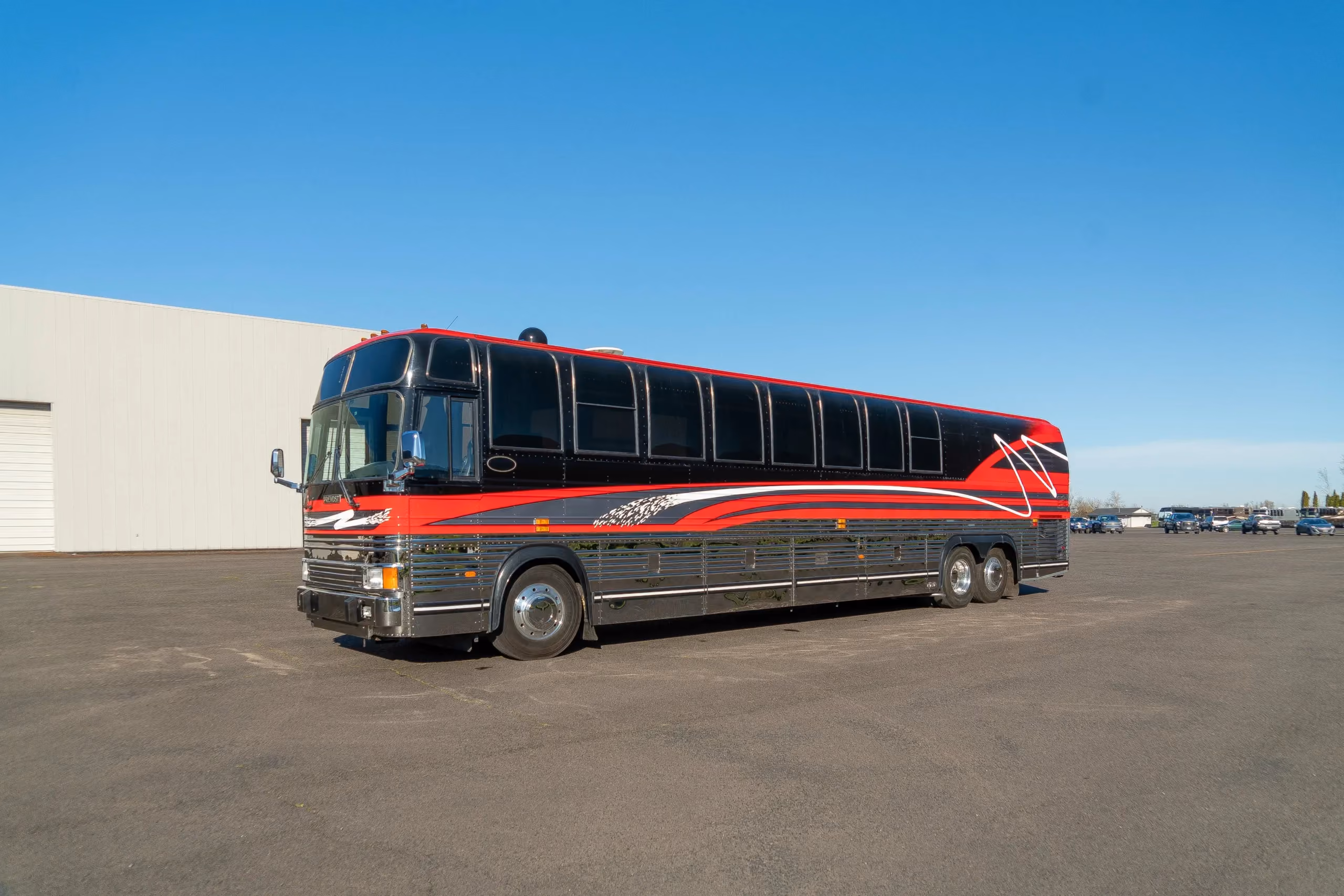 Exterior glamour shot of 1995 Marathon Coach 0359 VIP luxury motorcoach