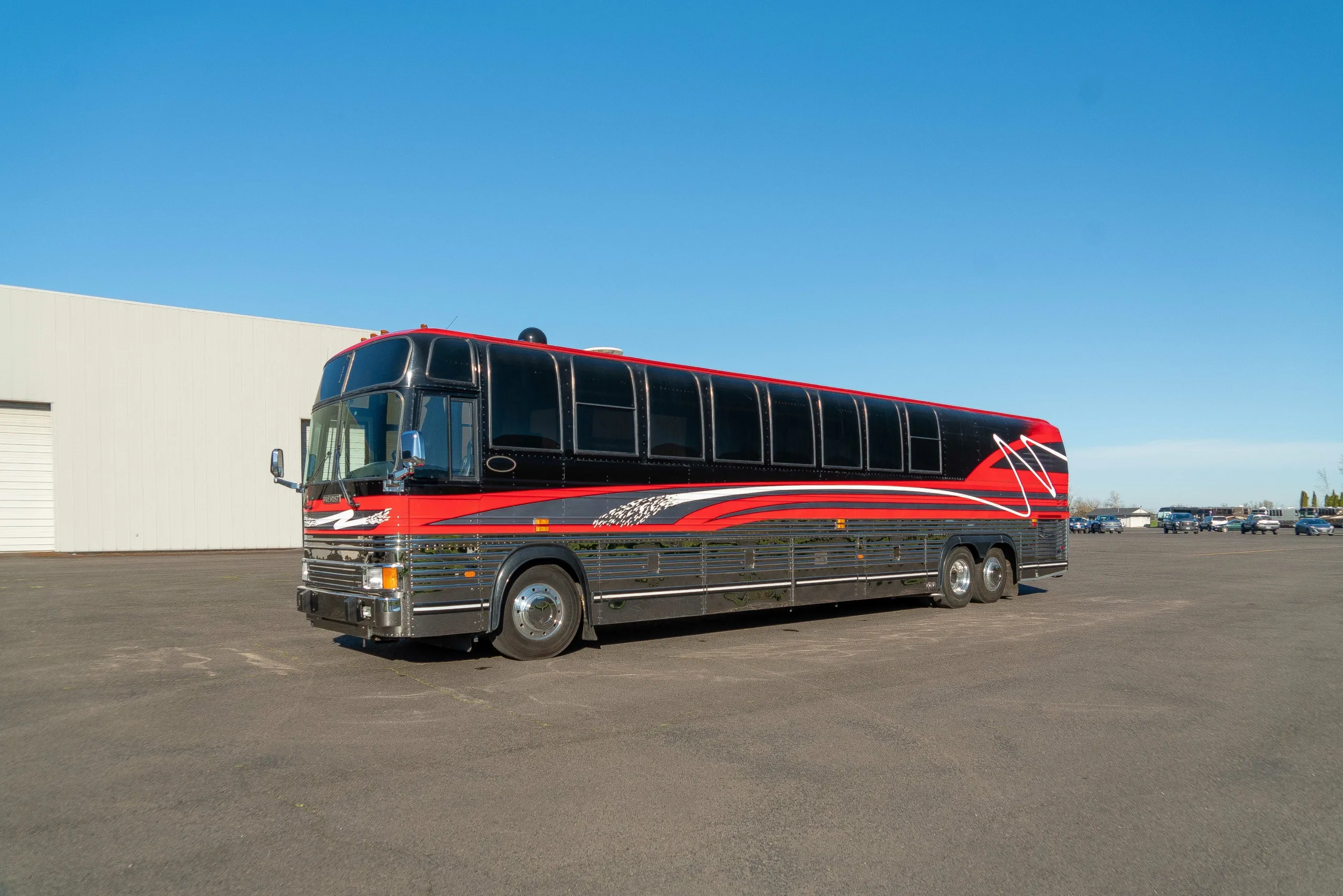 Exterior glamour shot of 1995 Marathon Coach 0359 VIP luxury motorcoach