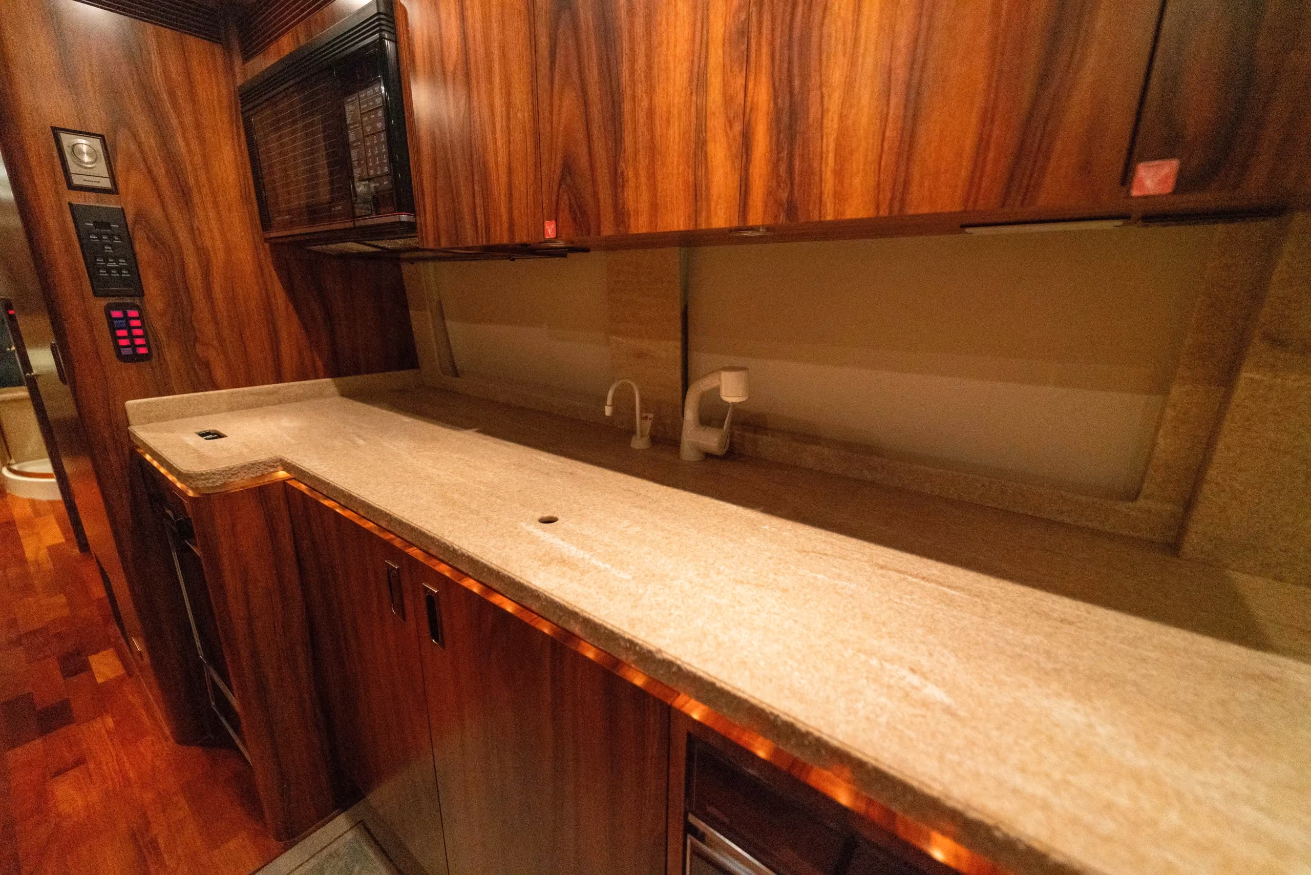 Galley countertop and cabinetry in Marathon Coach 0363