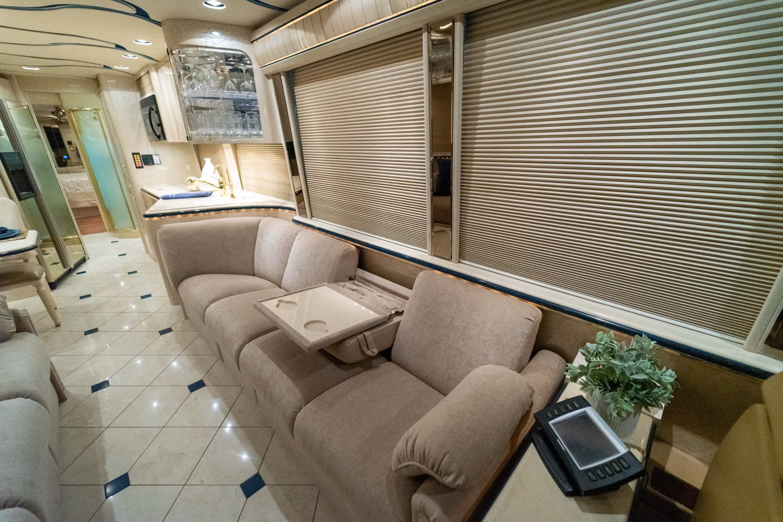 Living area seating in Marathon Coach 1006