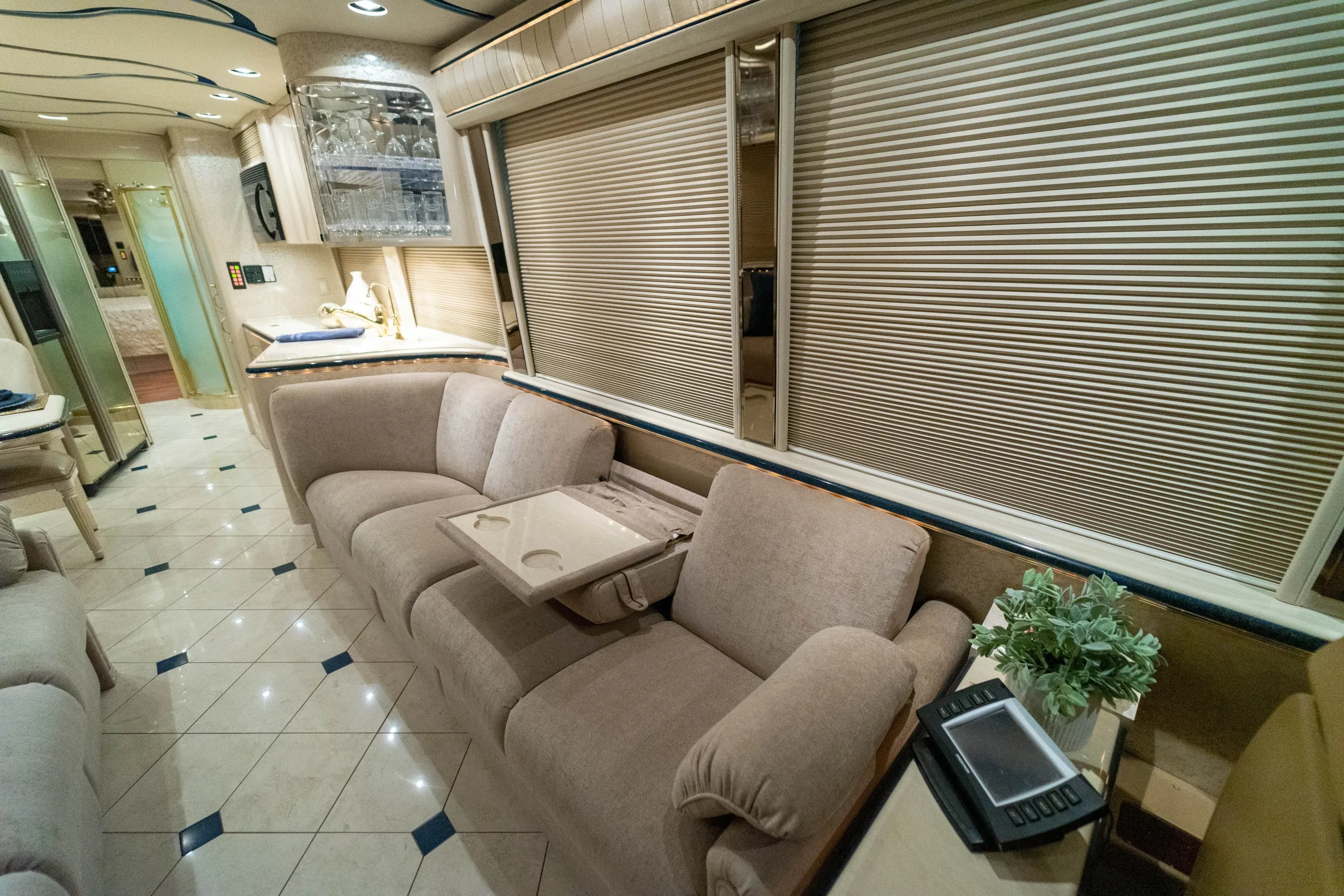 Living area seating in Marathon Coach 1006