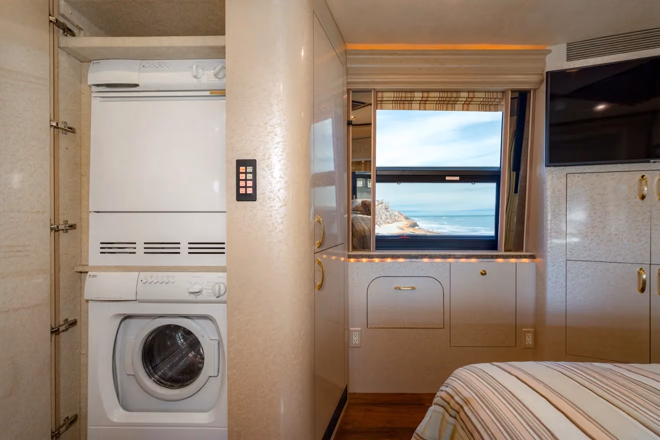 Bedroom cabinetry in Marathon Coach 1011