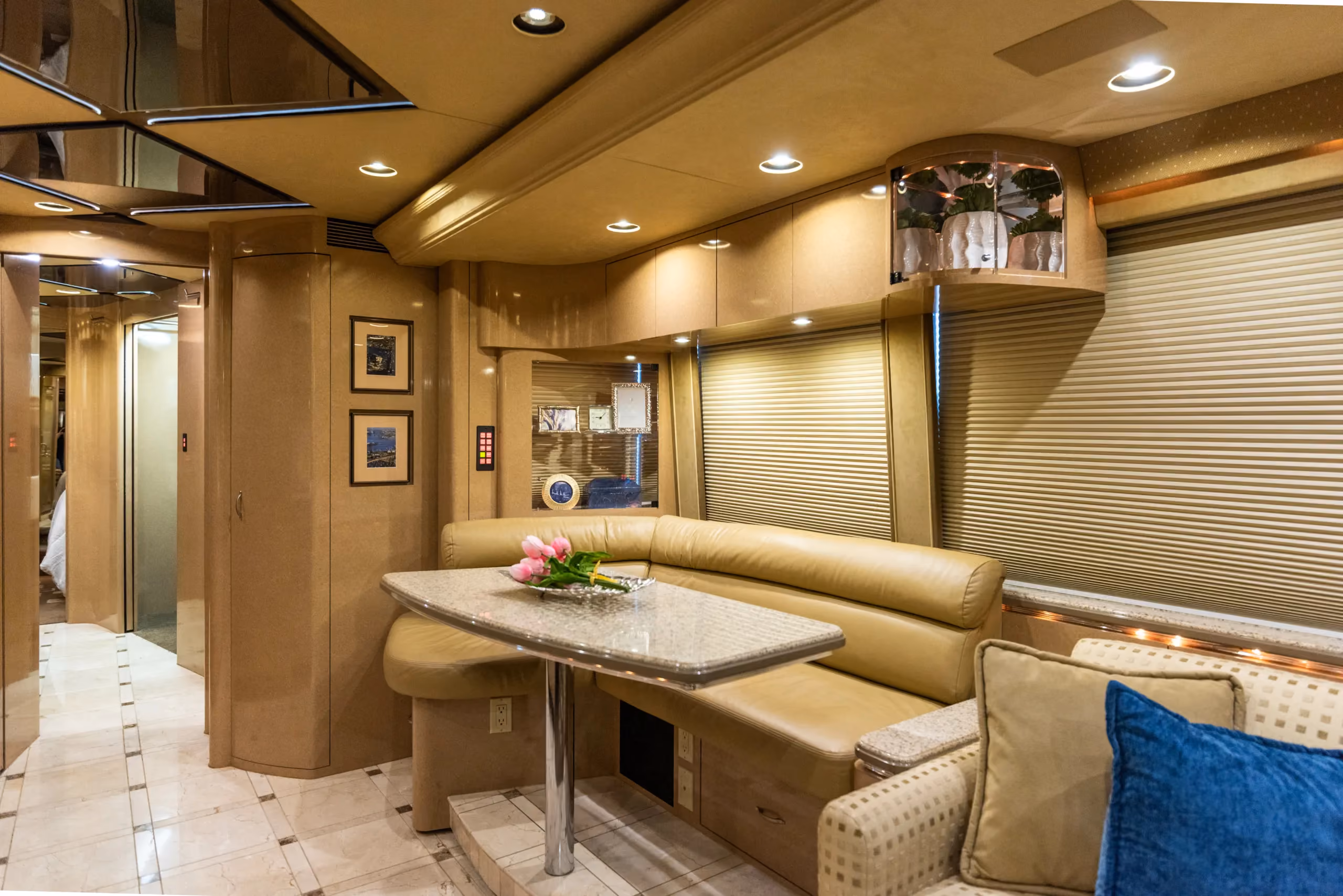 Interior galley countertop and cabinetry in Marathon Coach 1032