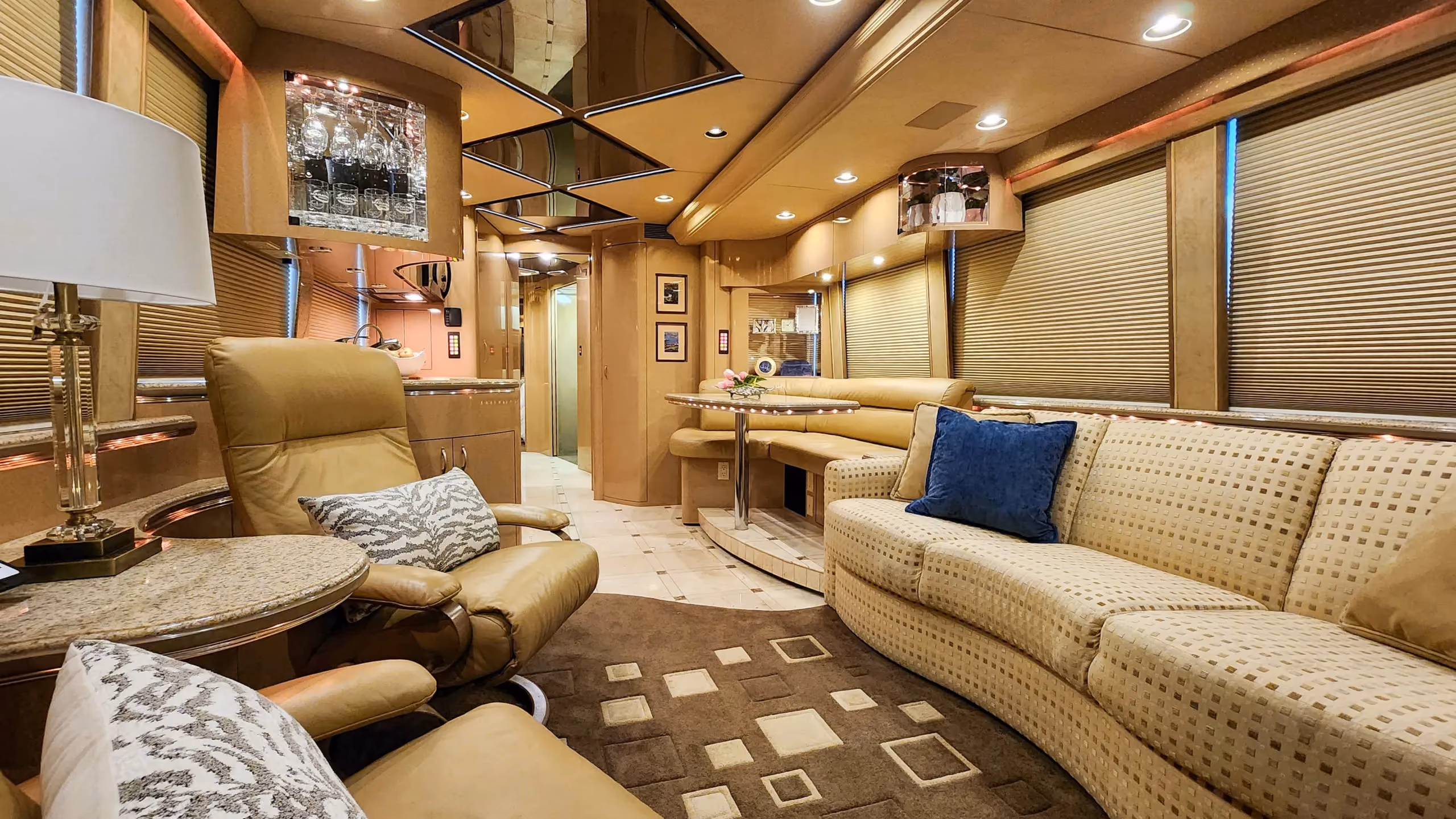 Interior galley kitchen of Marathon Coach 1032