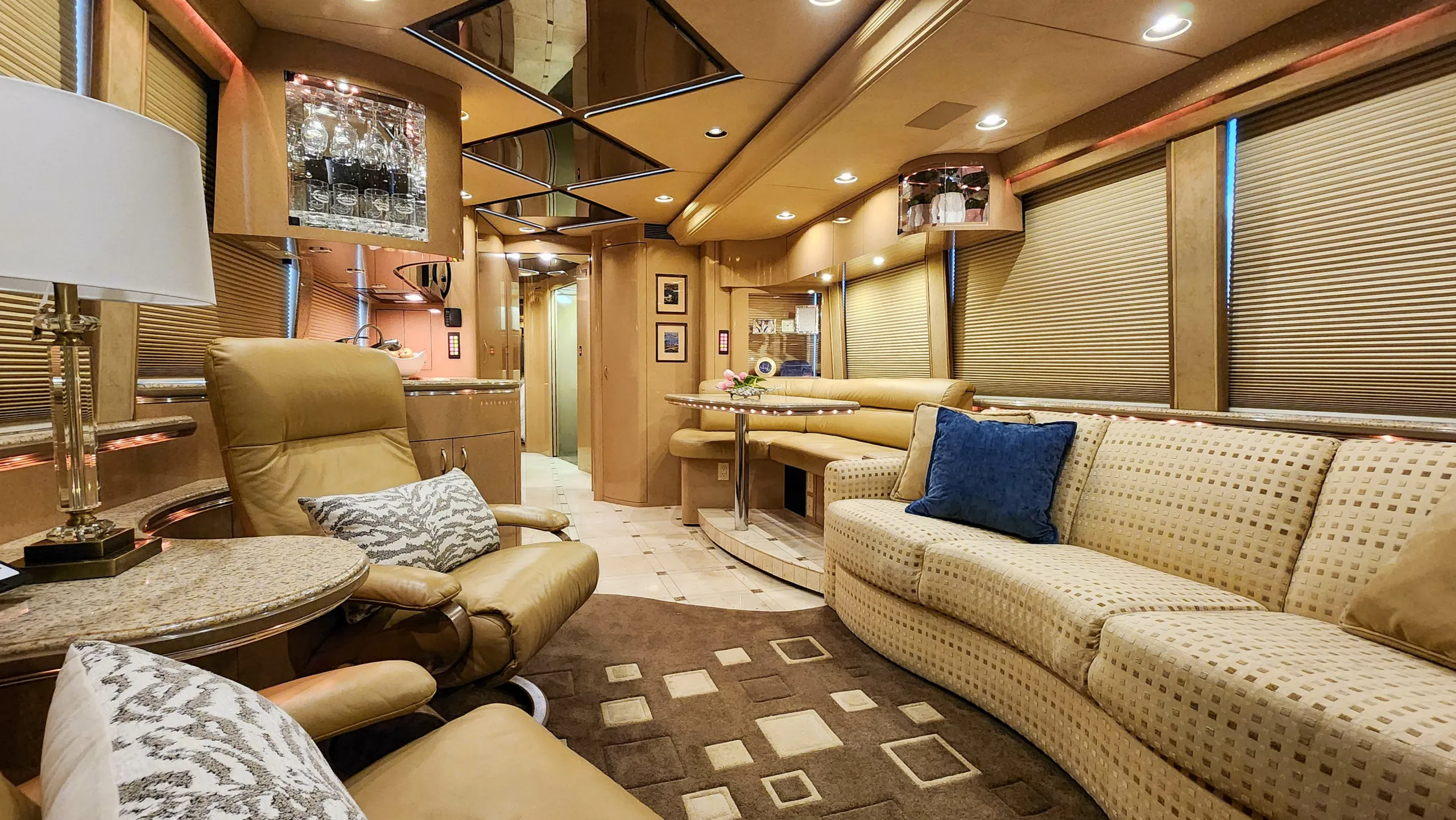 Interior galley kitchen of Marathon Coach 1032