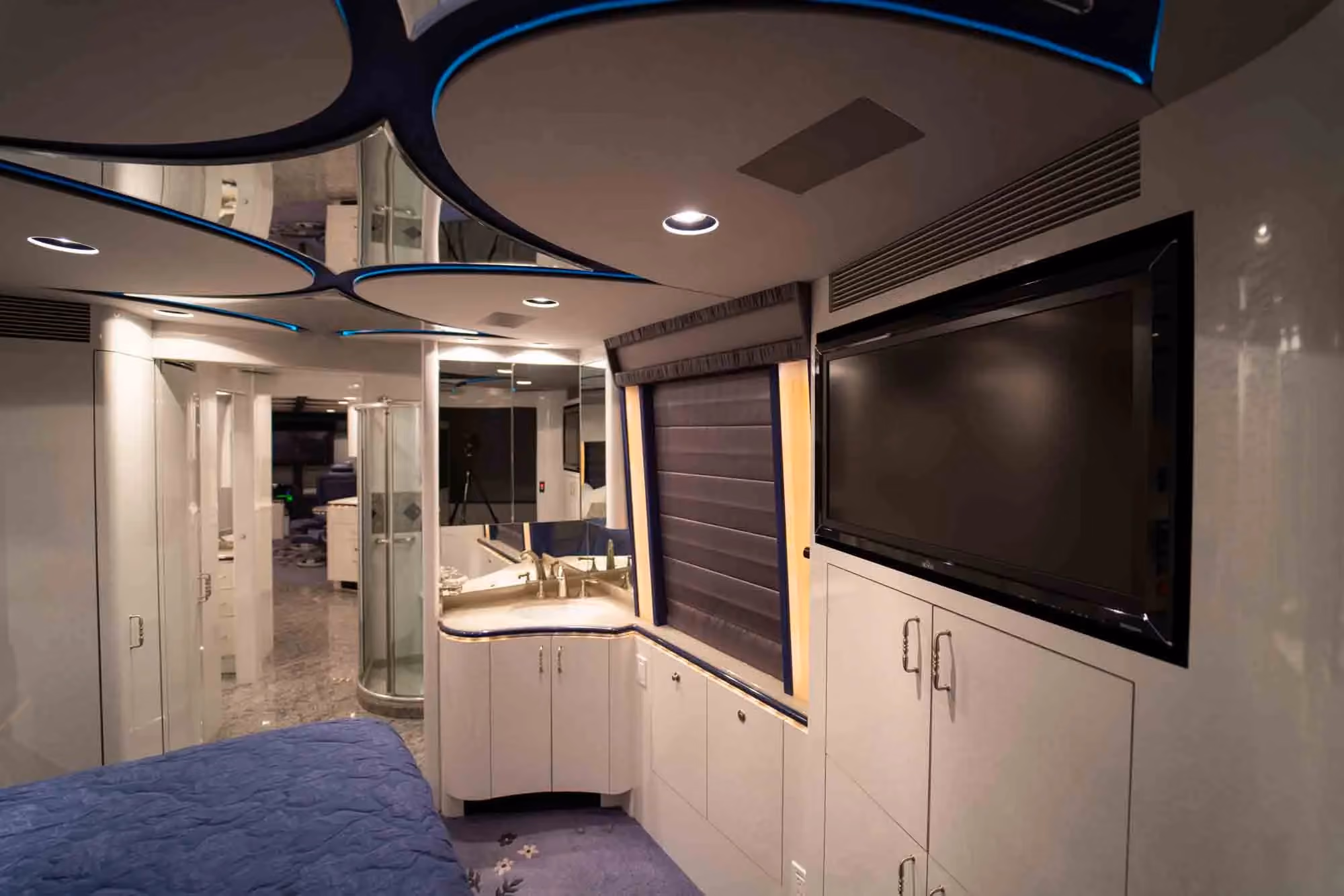 Interior galley kitchen of Marathon Coach 1038
