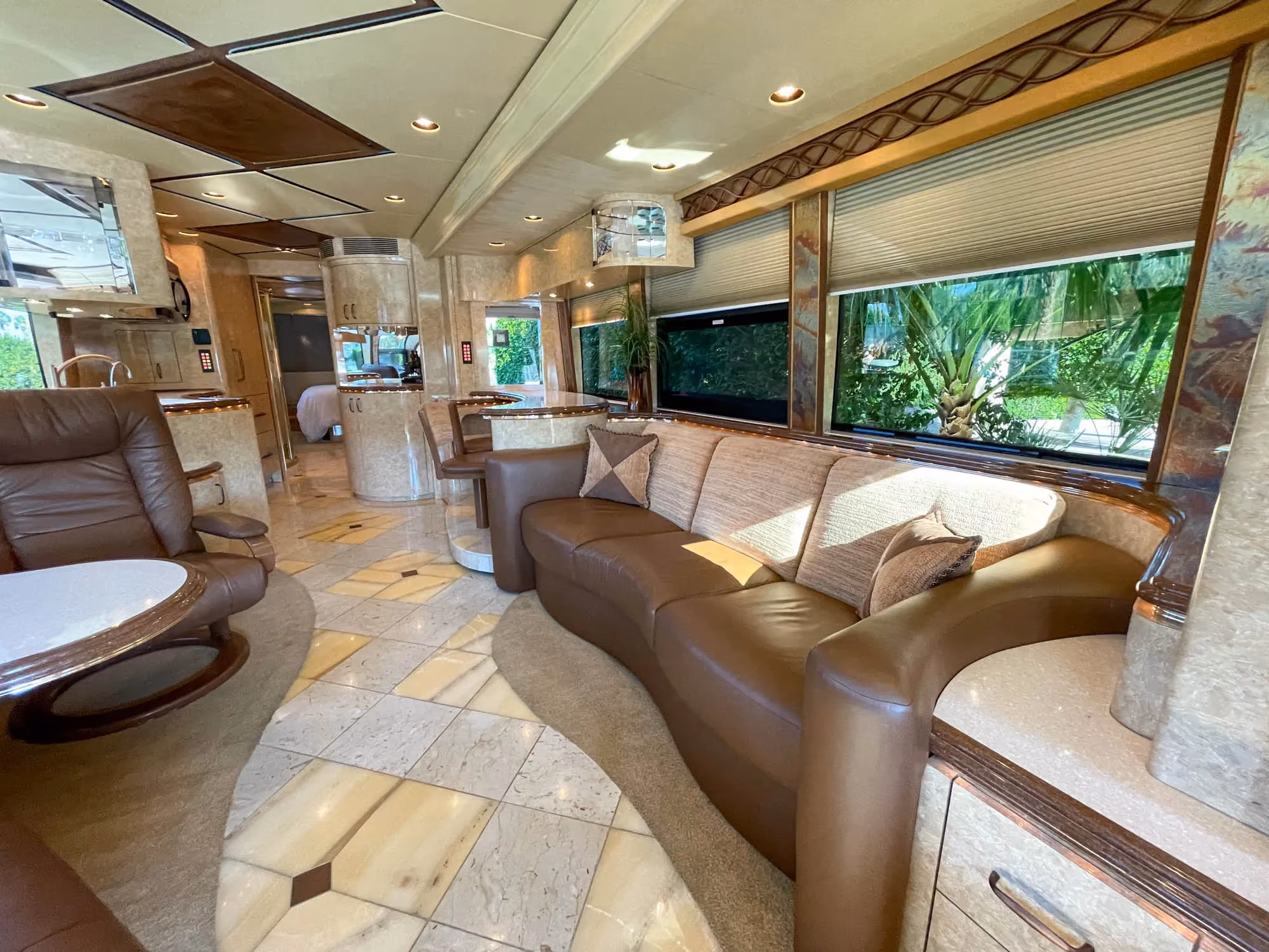 Interior overview of 2008 Marathon Coach 1083 with double-slide layout