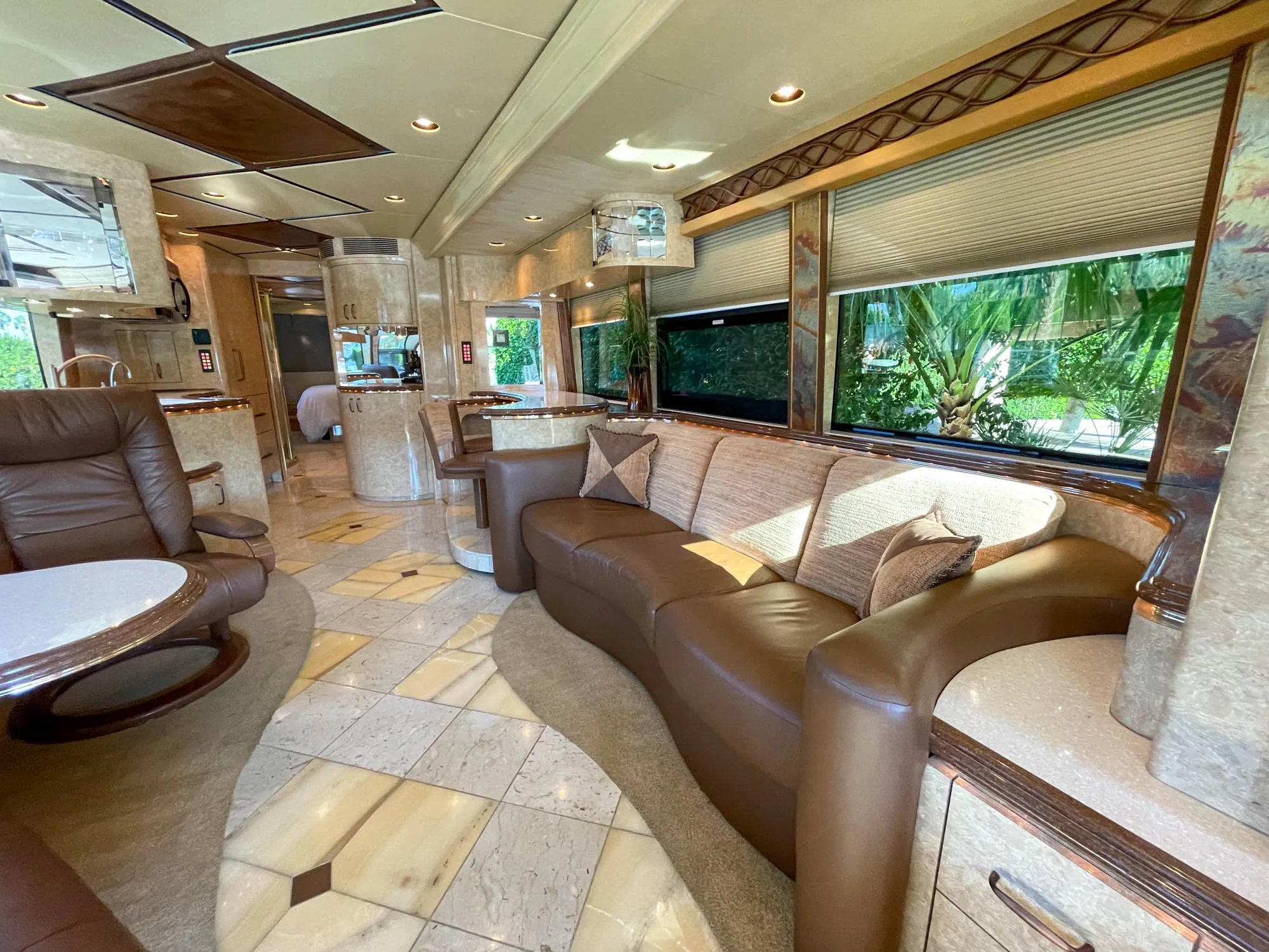 Interior overview of 2008 Marathon Coach 1083 with double-slide layout