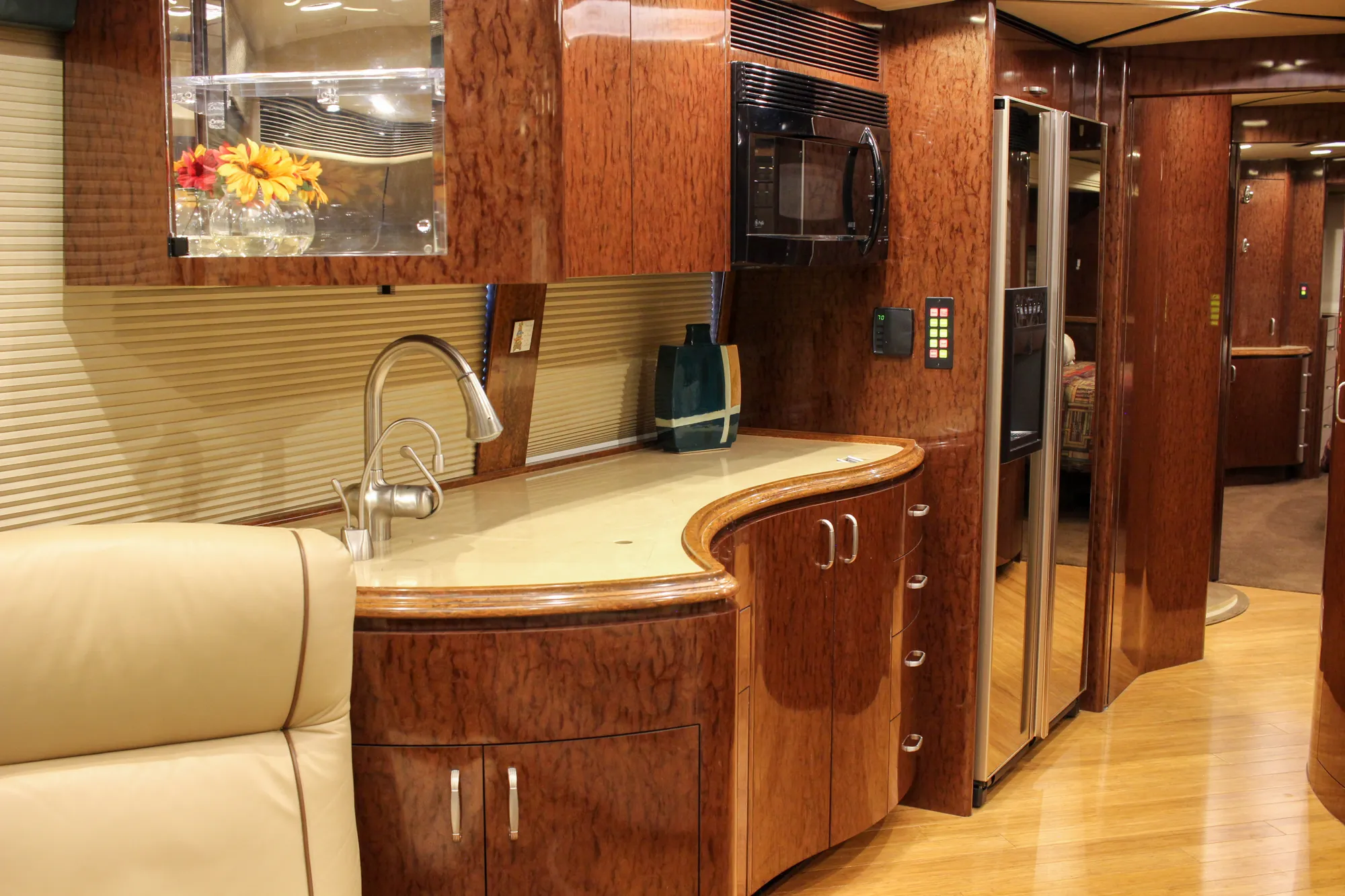 Interior galley kitchen of Marathon Coach 1084