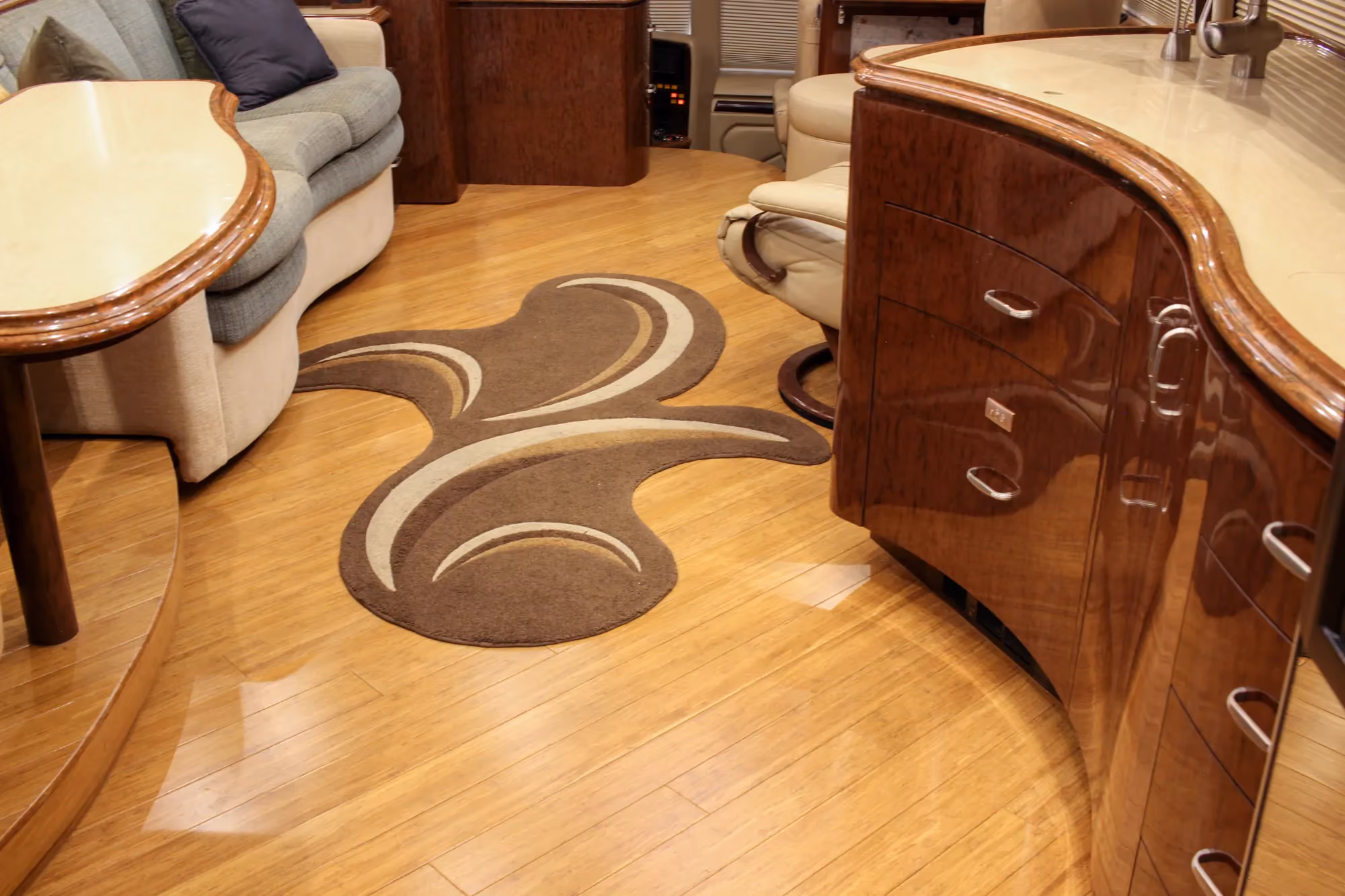 Interior living space of Marathon Coach 1084