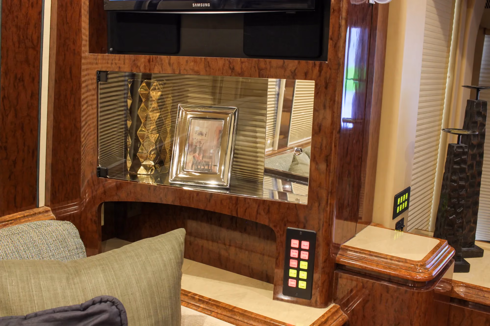 Interior trim and hardware close-up in Marathon Coach 1084