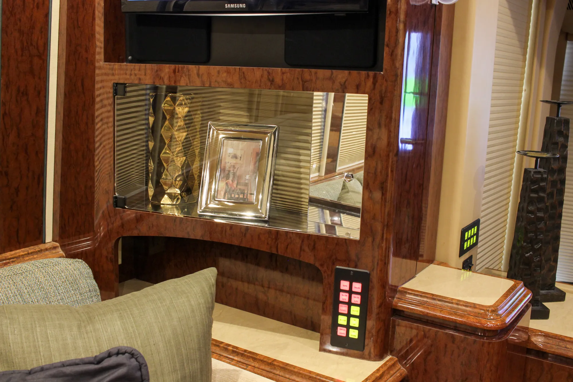 Interior trim and hardware close-up in Marathon Coach 1084