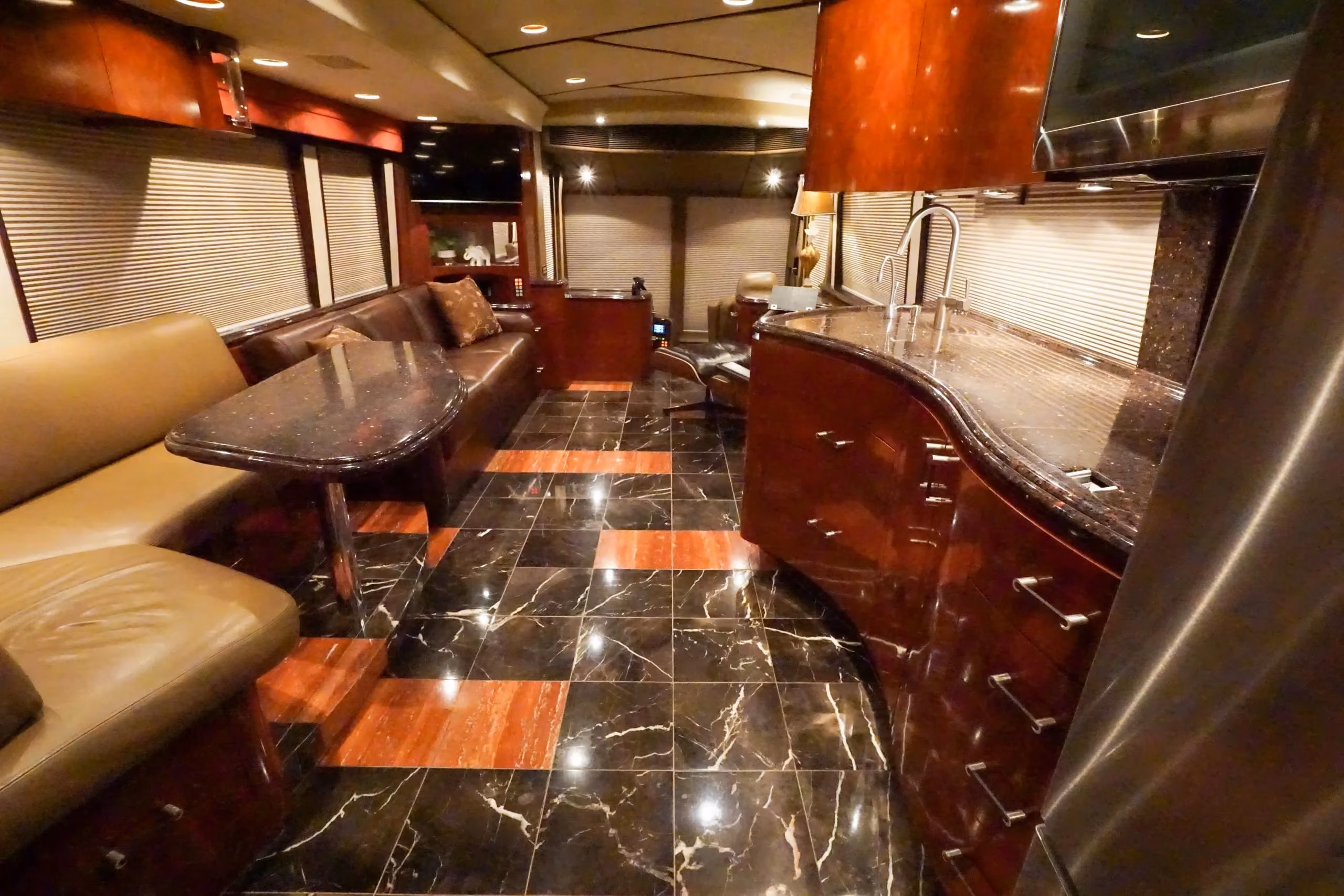 Interior salon cabinetry close-up in Marathon Coach 1097