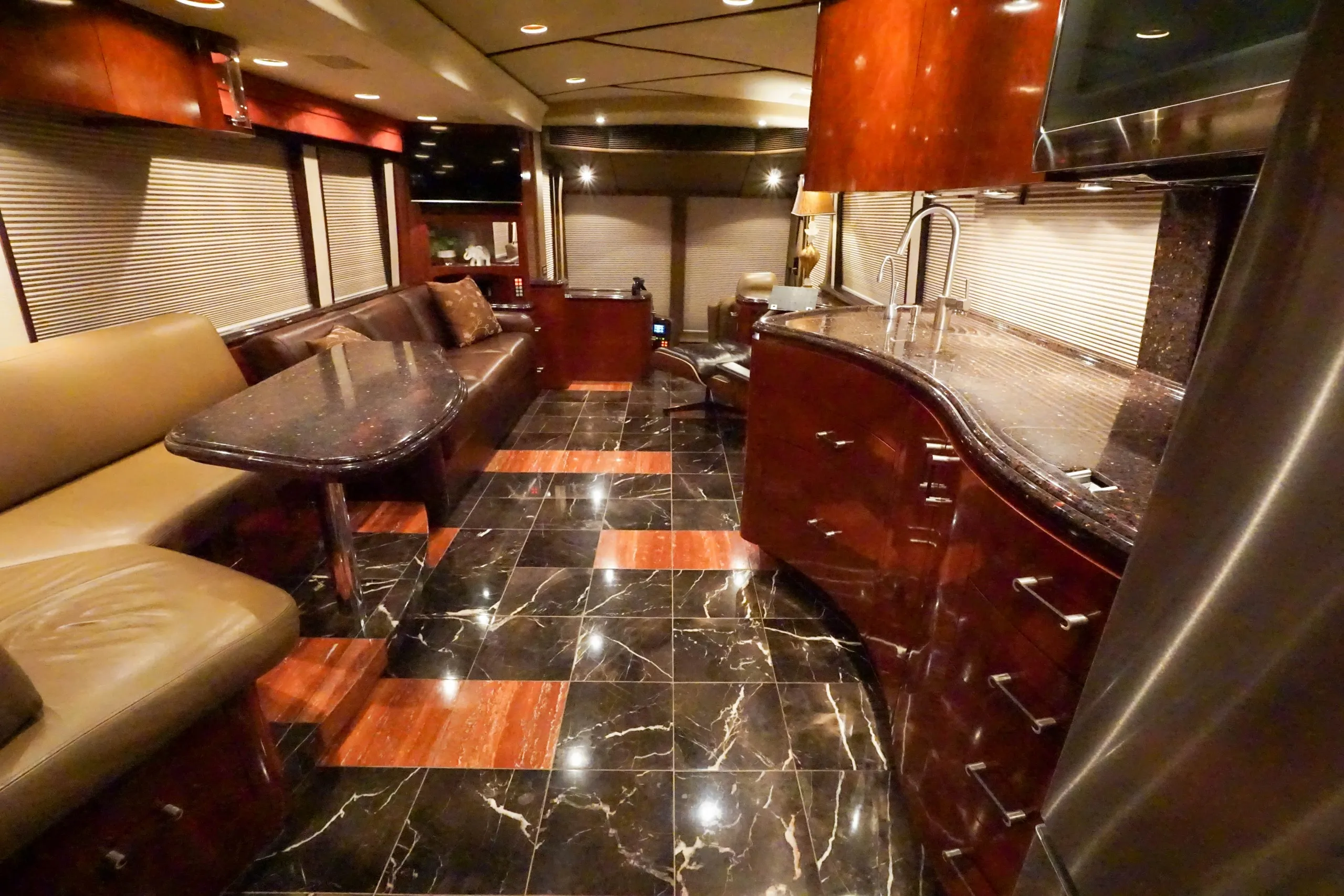 Interior salon cabinetry close-up in Marathon Coach 1097