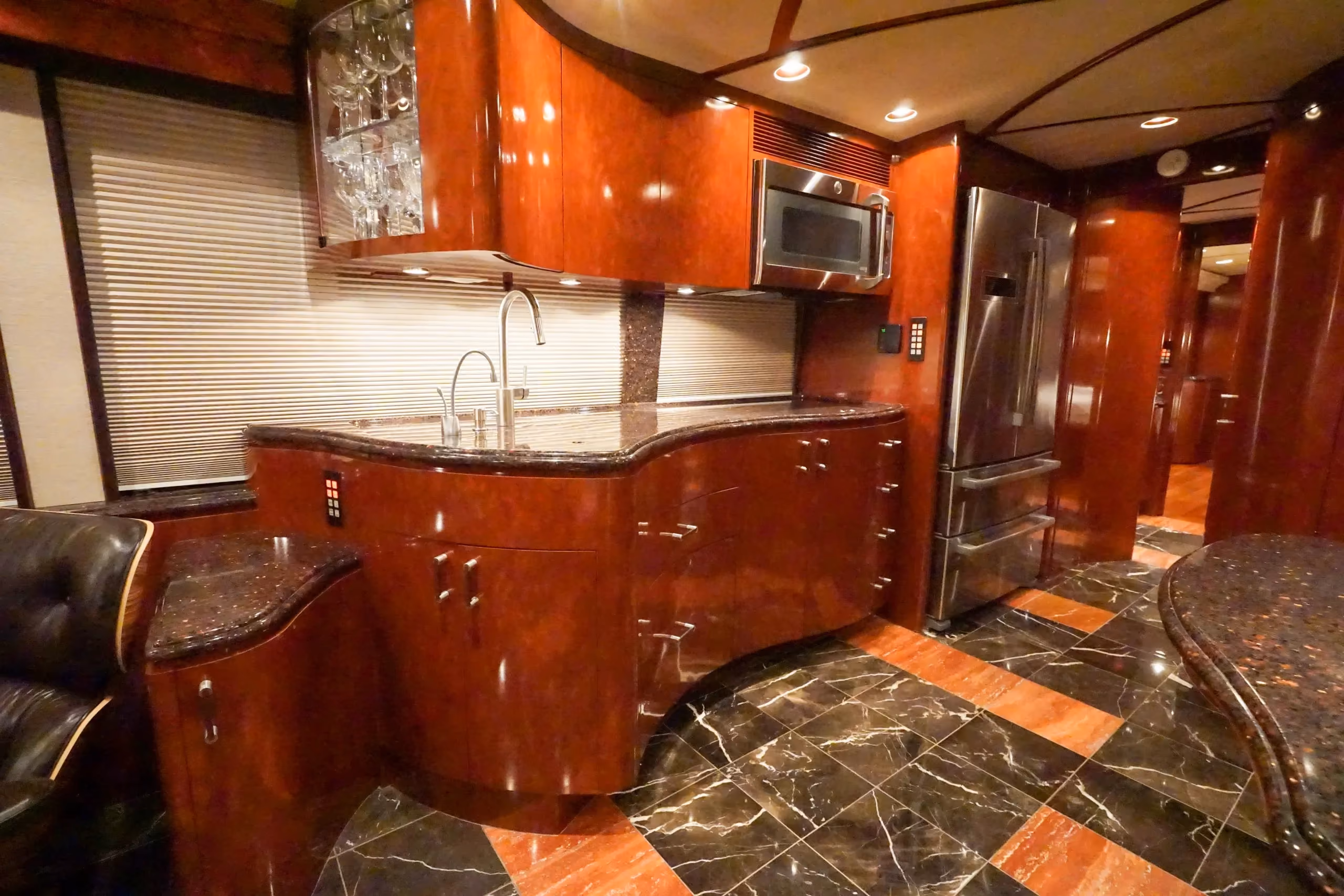 Interior dining area of Marathon Coach 1097