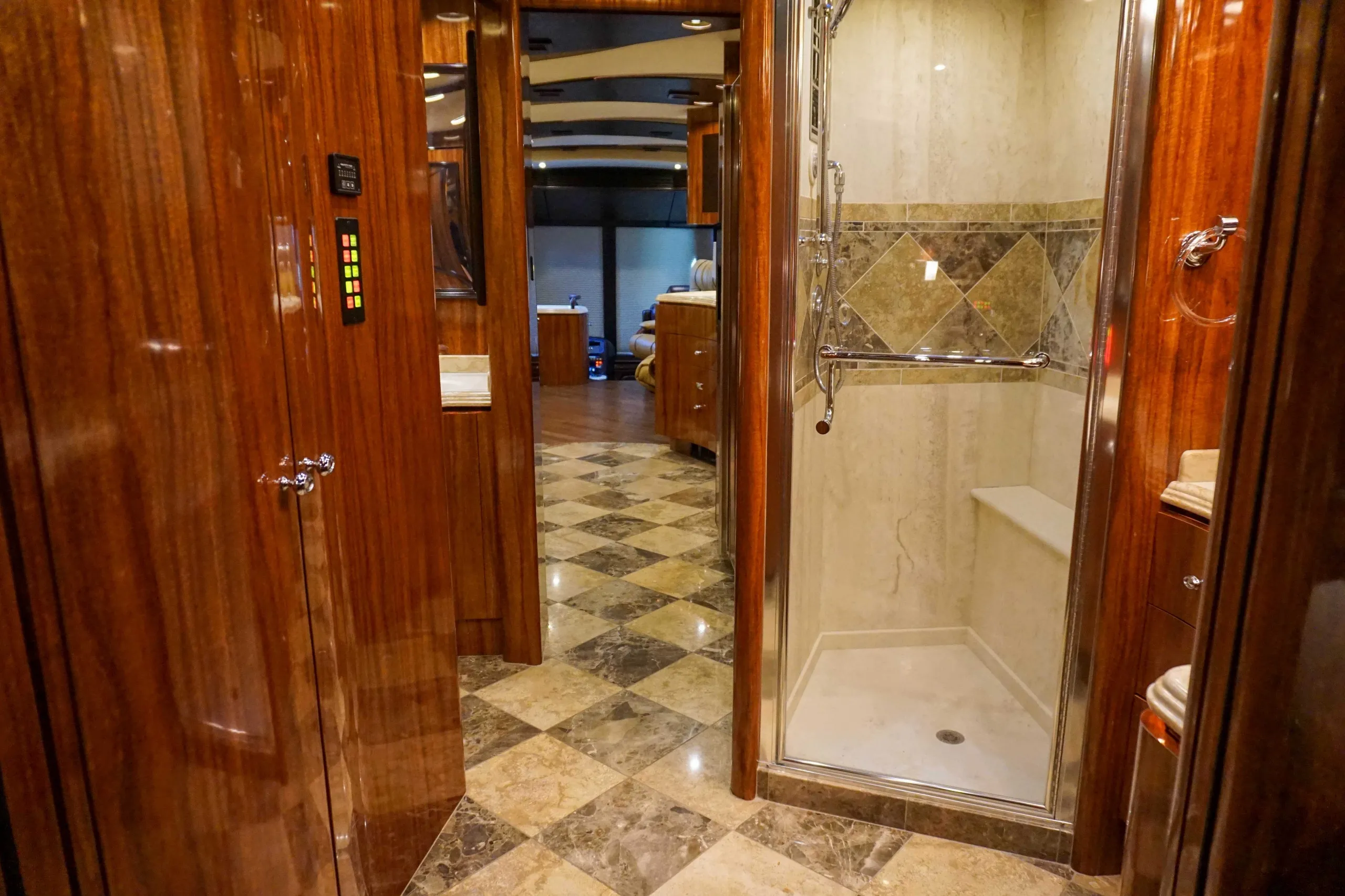 Interior bathroom area of Marathon Coach 1135
