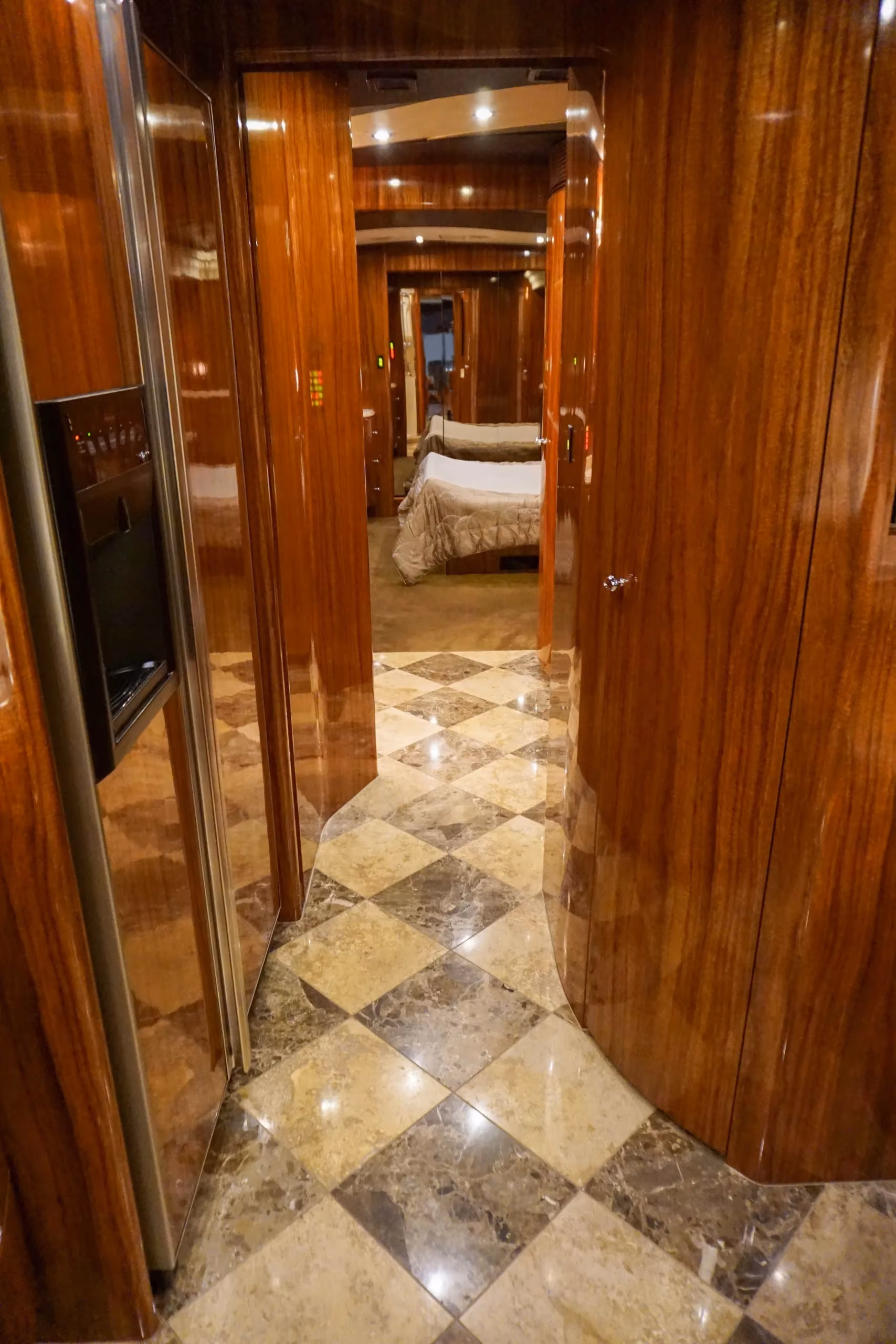Interior galley kitchen of Marathon Coach 1135