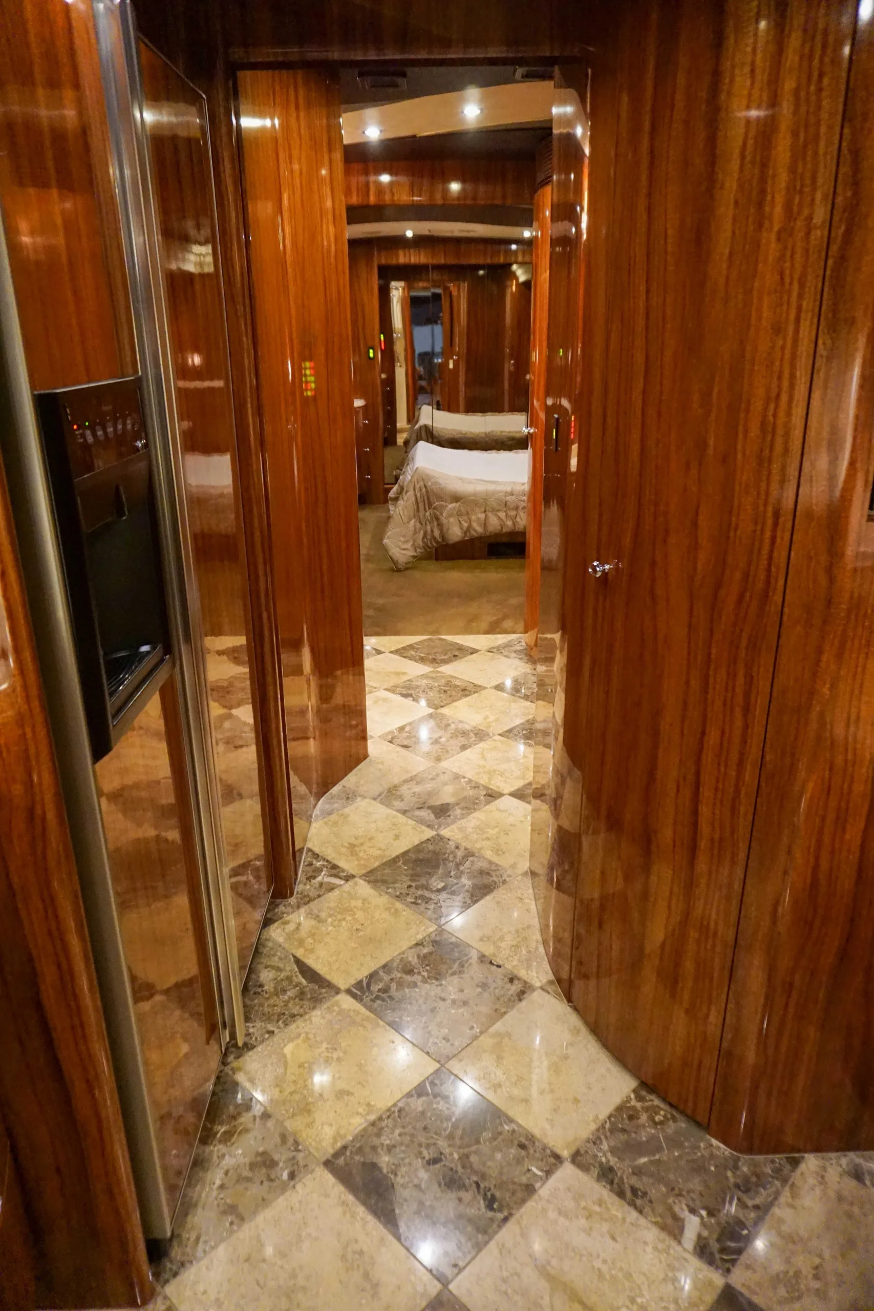 Interior galley kitchen of Marathon Coach 1135