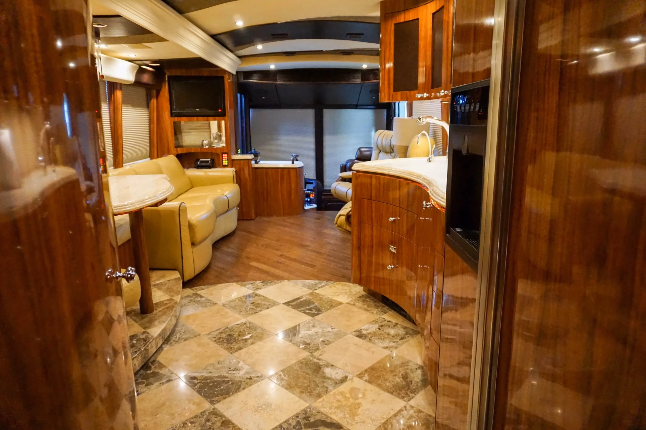 Interior rear bedroom suite of Marathon Coach 1135