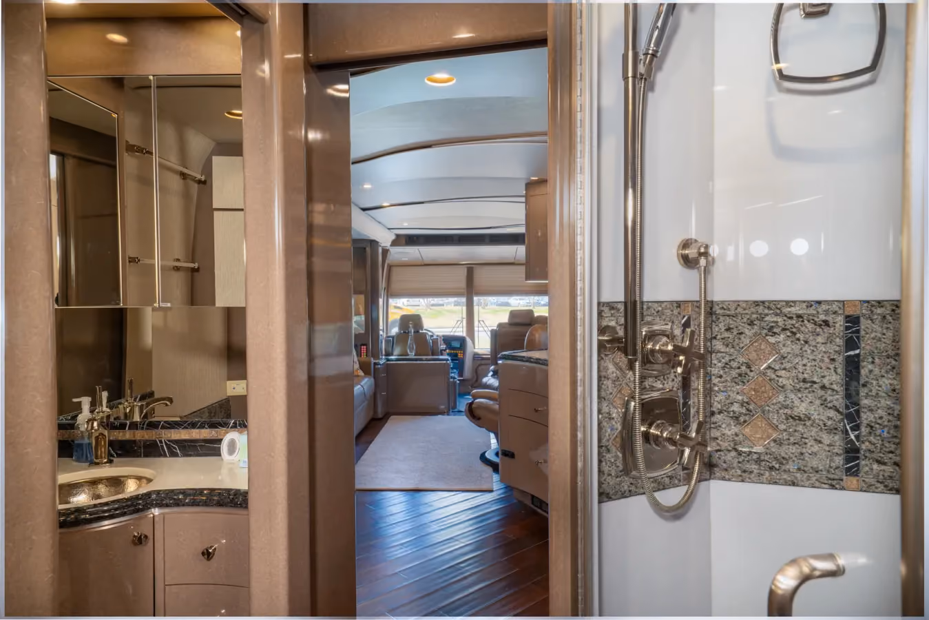 Interior shower area of Marathon Coach 1153