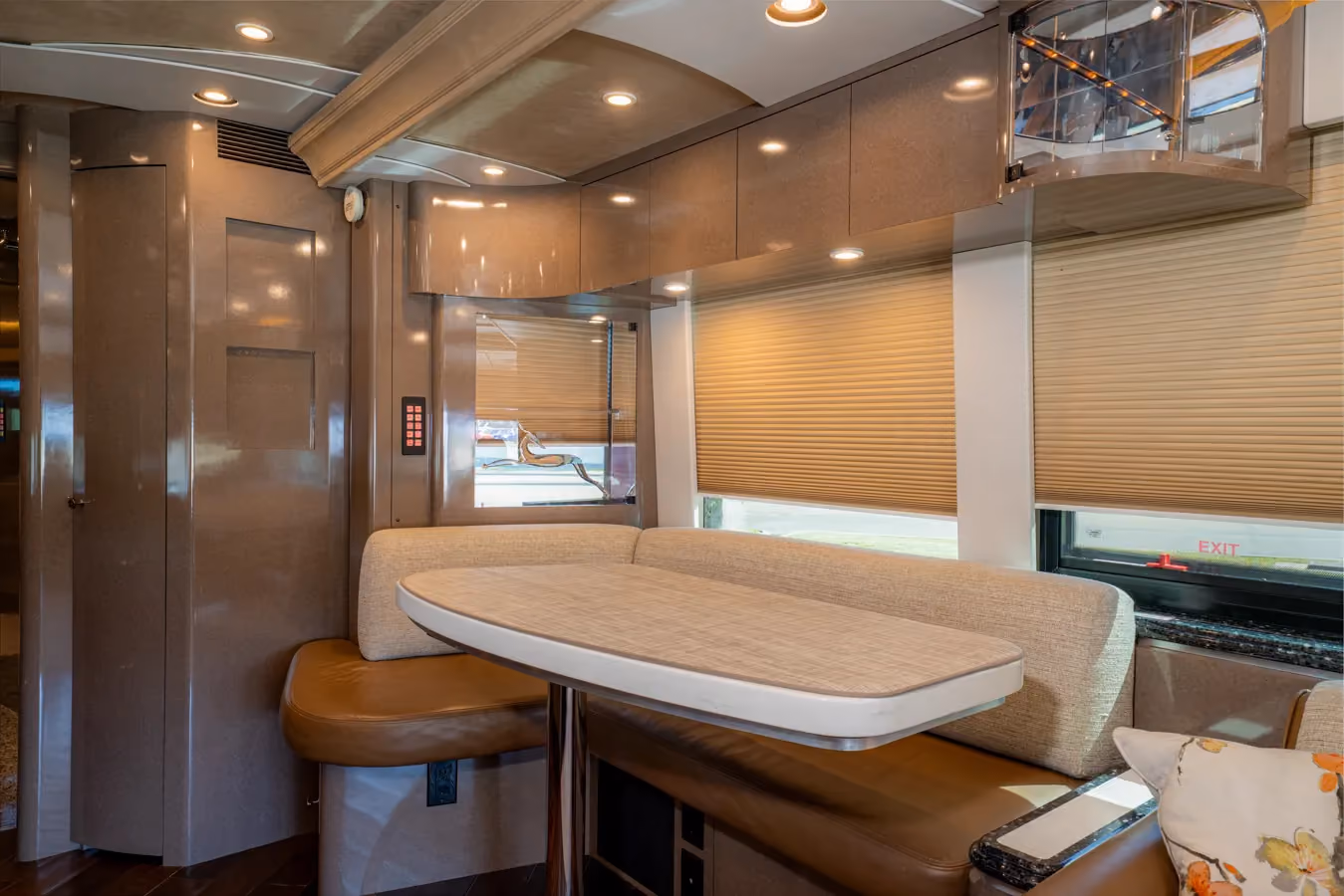 Interior galley countertop and cabinetry in Marathon Coach 1153