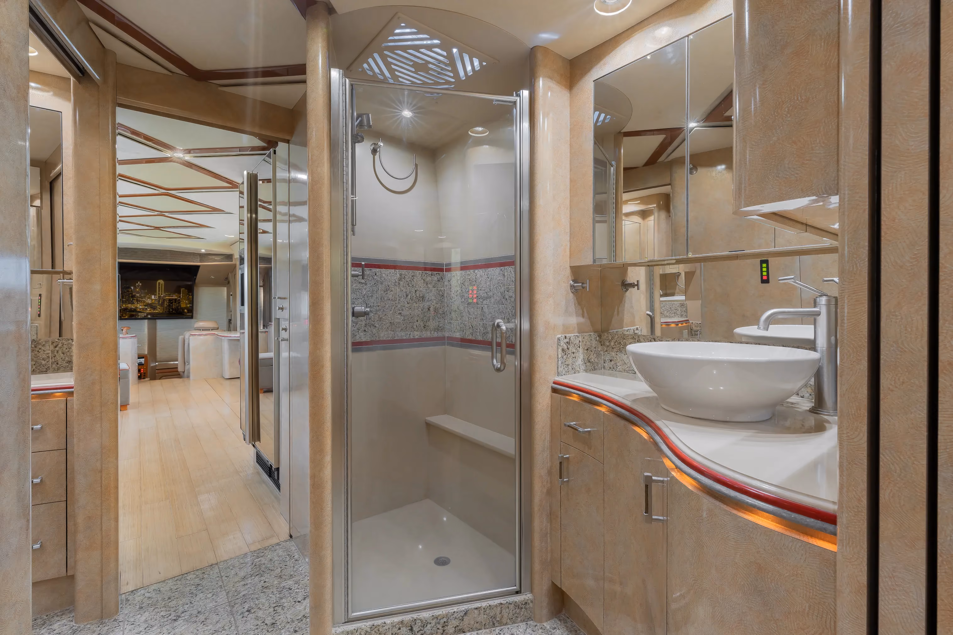 Interior shower area of Marathon Coach 1154